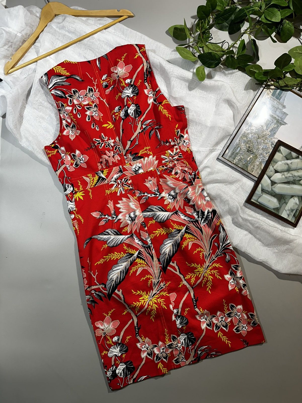 Diane von Furstenberg DVF Red Floral Zip Front Sheath Dress Sz 6 Cotton Stretch Size M / US 6-8 / IT 42-44 - 13 Thumbnail