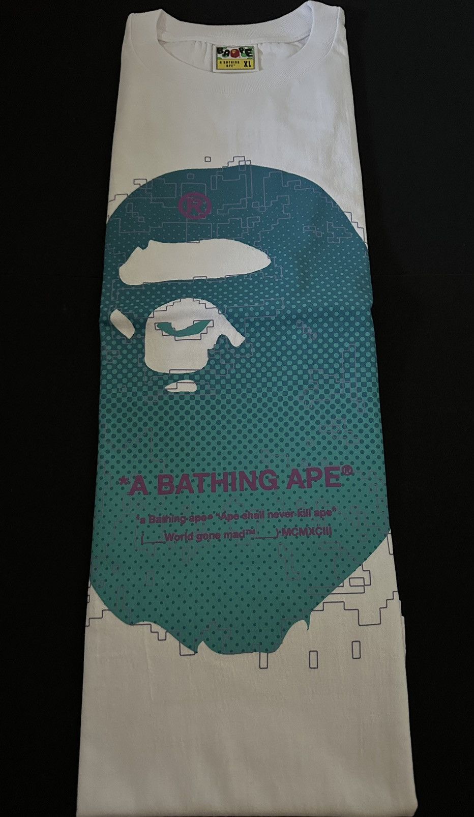 Bape A Bathing Ape Big Head Mosaic Blue Tee Shirt Size XL Ne