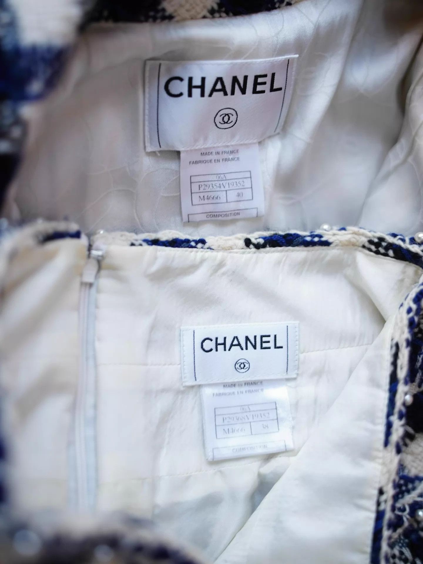 Chanel Chanel Blue White Check Tweed Pearl Trim Suit (M Skirt FR38) Size M / US 6-8 / IT 42-44 - 6 Thumbnail