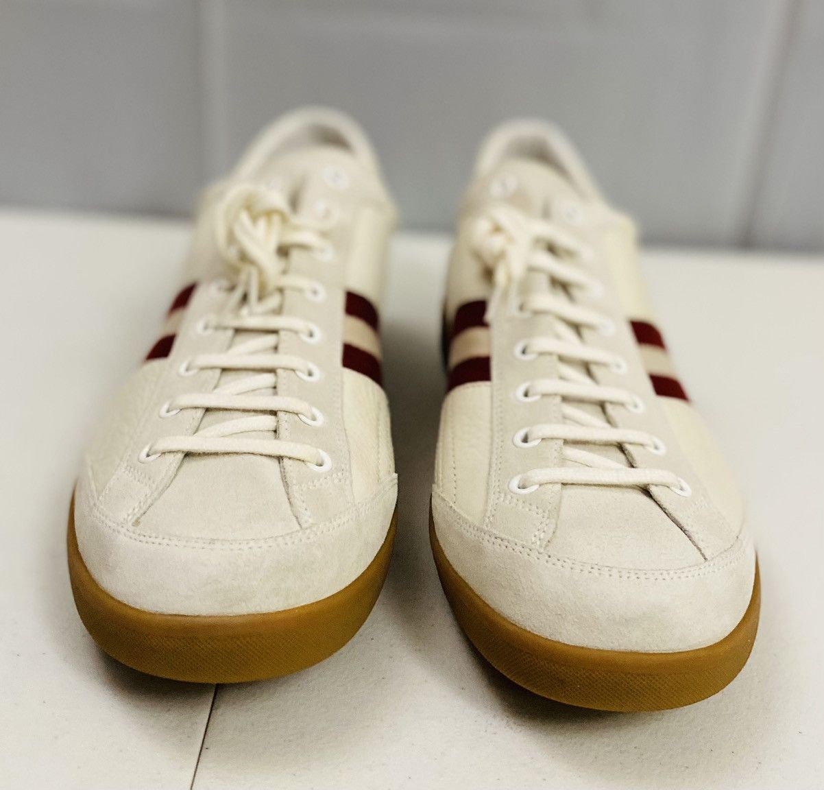 Bally Bally White/Cement Leather/Suede Stripe Nate Sneaker 12 NIB Size US 12 / EU 45 - 14 Thumbnail