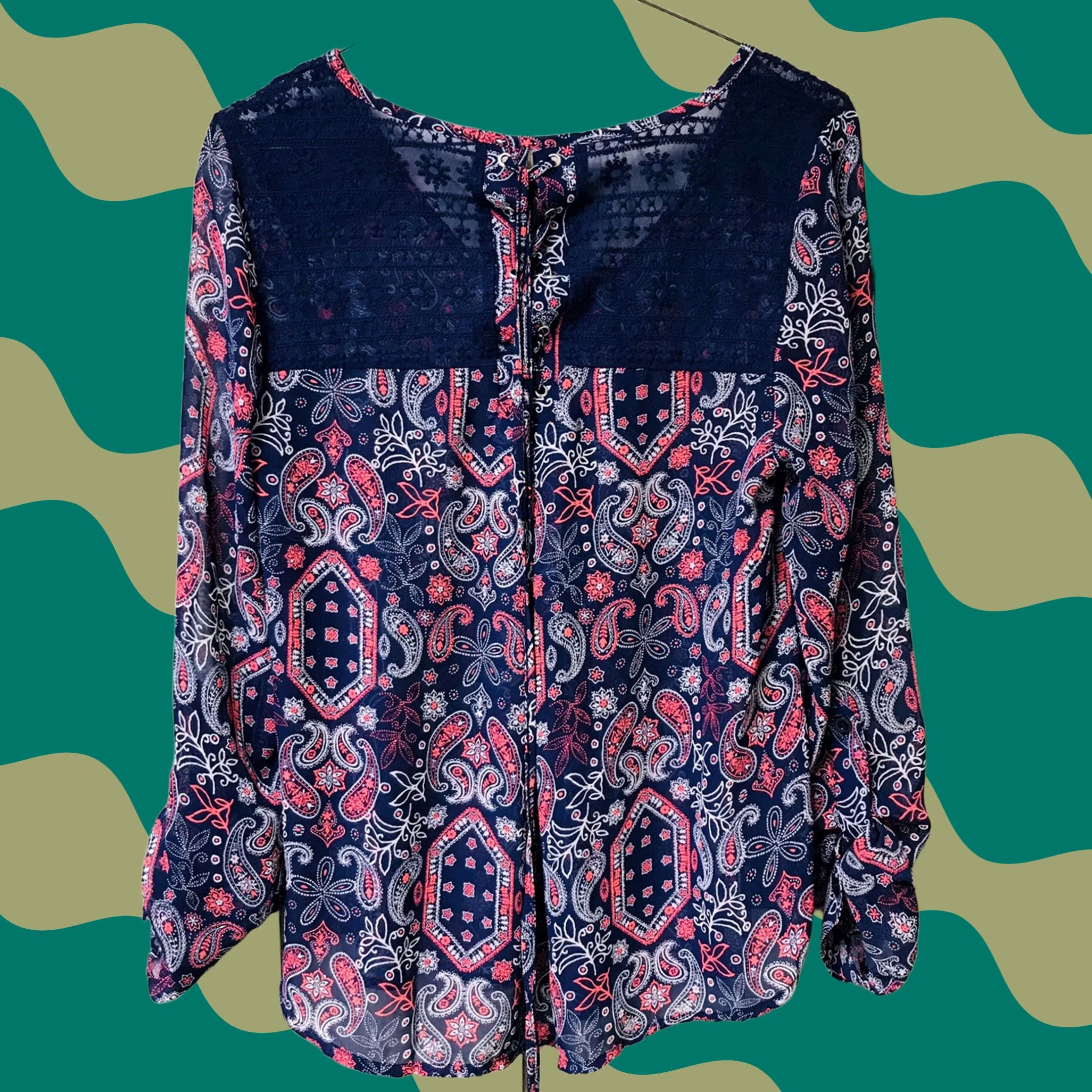 Vintage VINTAGE Miss Daisy Women Paisley Loose Pullover Long Sleeve Blouse M Blue Womens Blouse Size M / US 6-8 / IT 42-44 - 1 Thumbnail