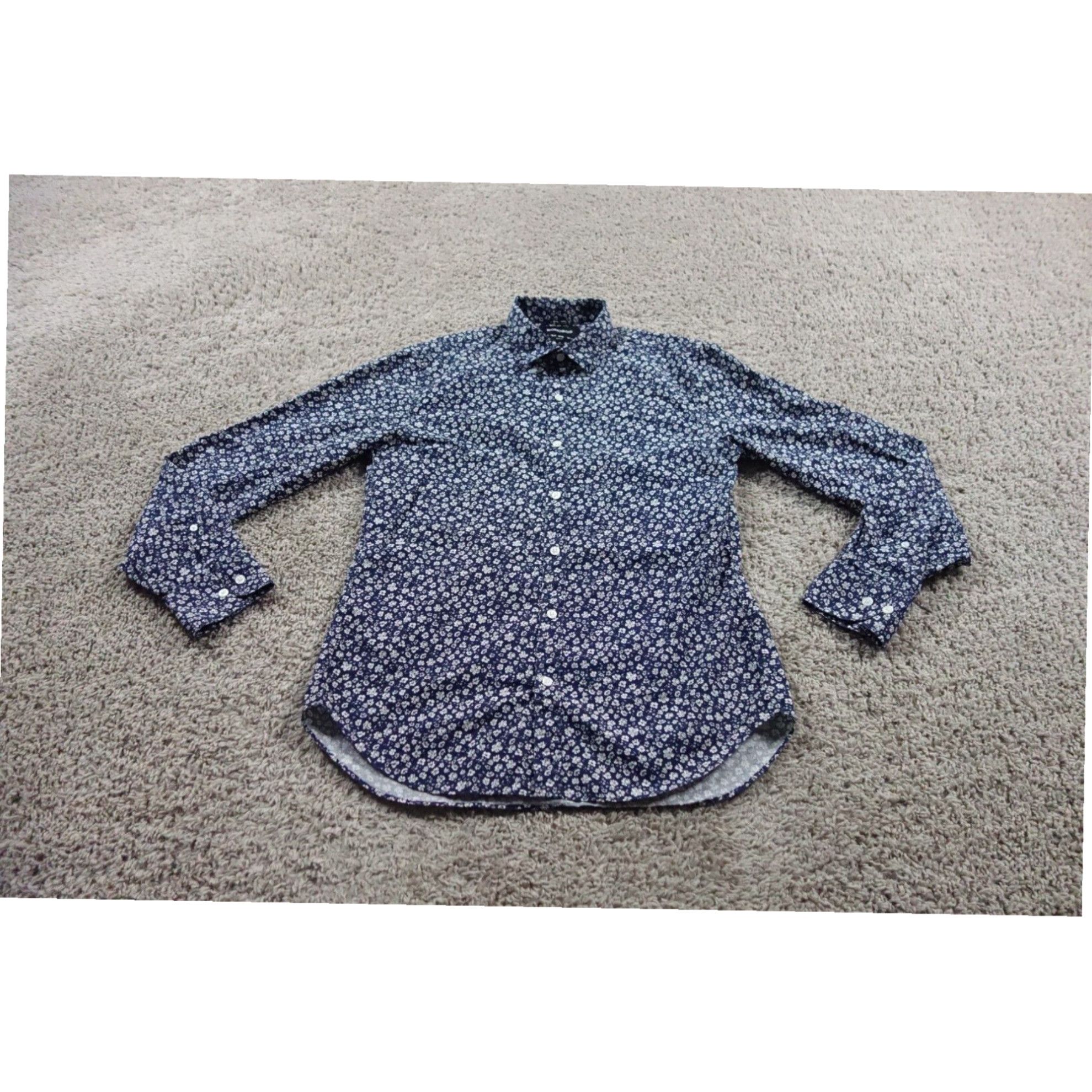 Bonobos Stylish Medium Blue Floral Pattern Cotton Long Sleeve Slim Fit ...