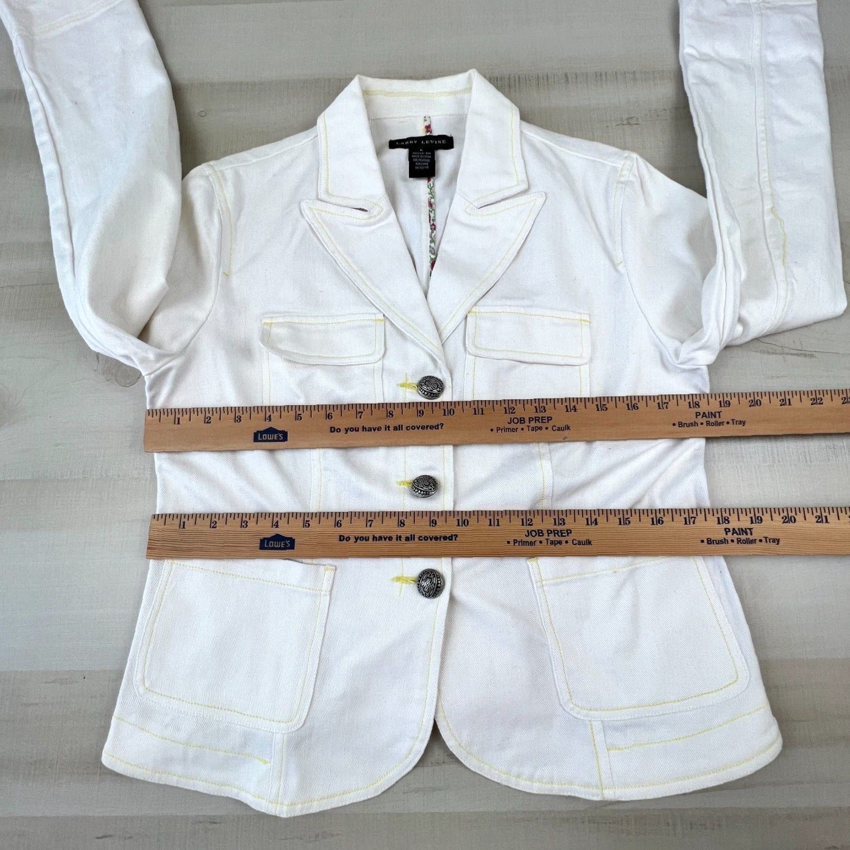 Vintage Luxurious Embellished White Cotton Button Front Large Women's Jacket by Larry Levine Size L / US 10 / IT 46 - 7 Thumbnail