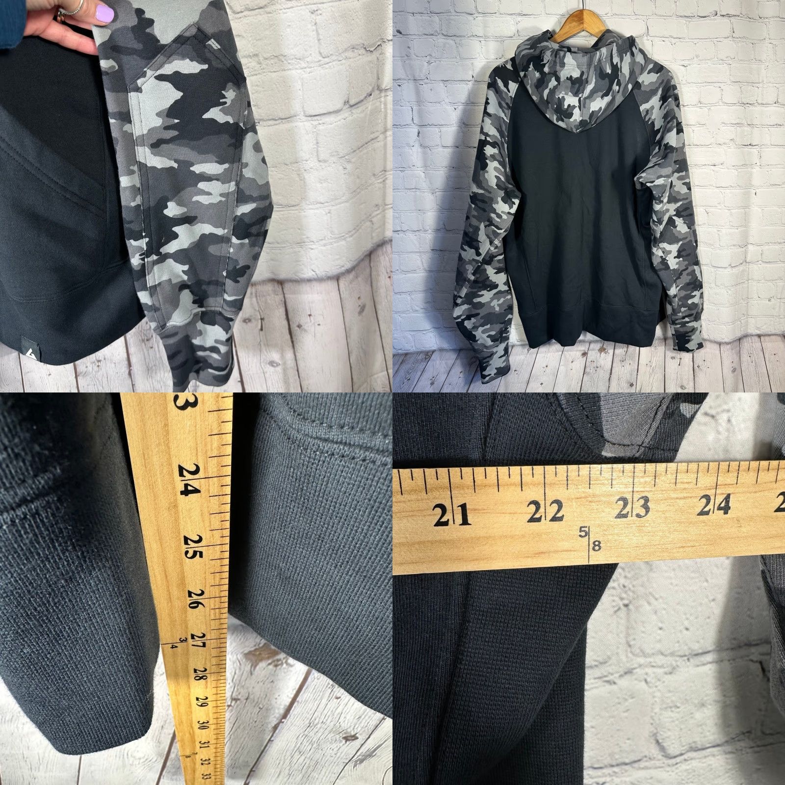 Vintage VINTAGE American Giant Mens Camouflage Raglan Full Zip Hoodie Black Grey Made in USA L Size US L / EU 52-54 / 3 - 8 Thumbnail