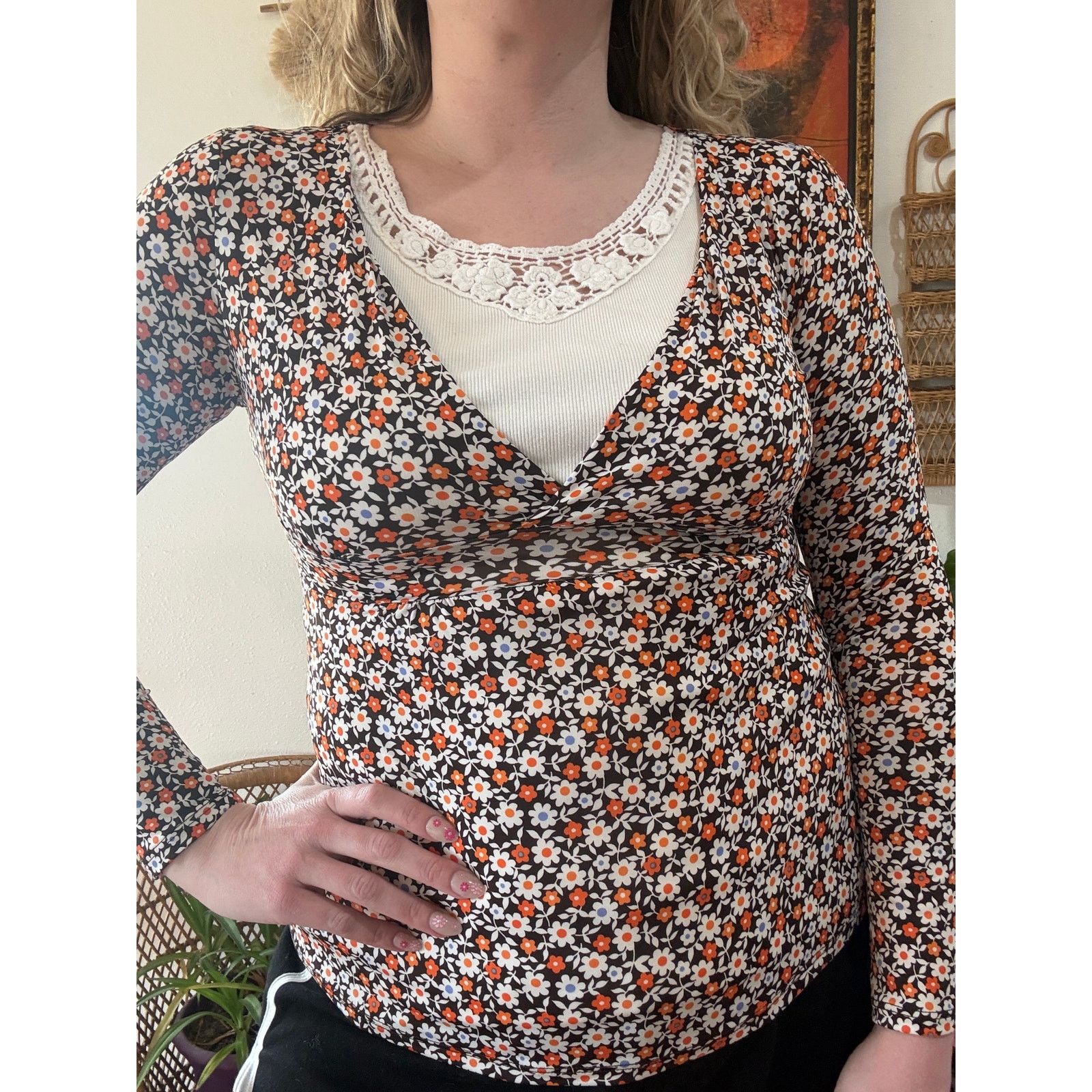 Other Y2K Groovy Floral Deep V Top Size S / US 4 / IT 40 - 5 Thumbnail
