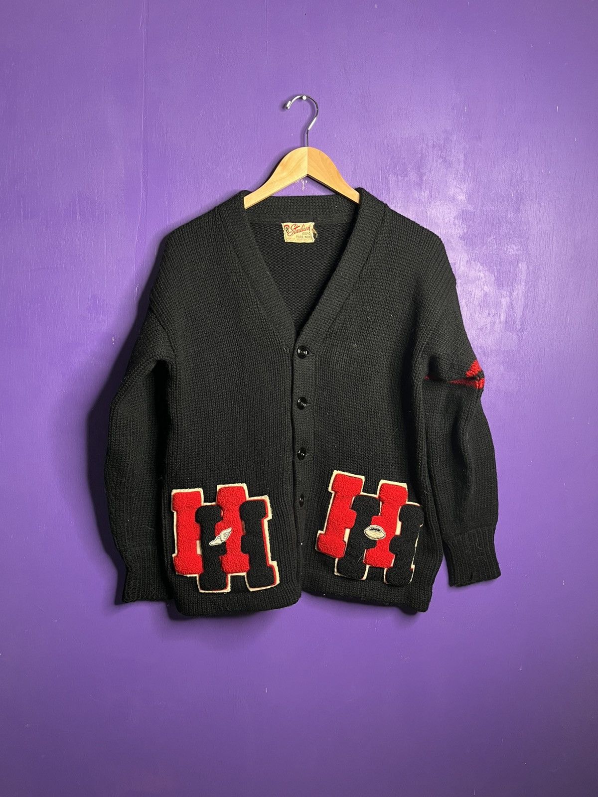 Vintage Vintage 60s Double H patches school cardigan Size US M / EU 48-50 / 2 - 1 Thumbnail