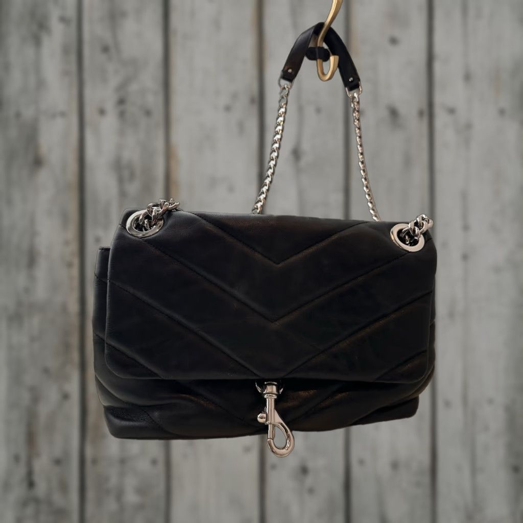 Rebecca Minkoff Rebecca Minkoff Edie Shoulder Bag Medium Black Leather Quilted Flap Bag Womens Size ONE SIZE - 1 Thumbnail