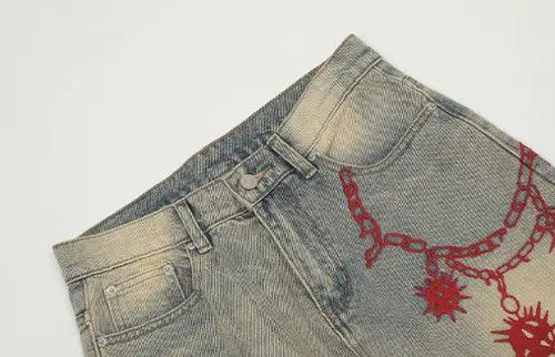 Japanese Brand × Jean Men's street heavy duty printed loose jeans y2k Size US 32 / EU 48 - 4 Thumbnail