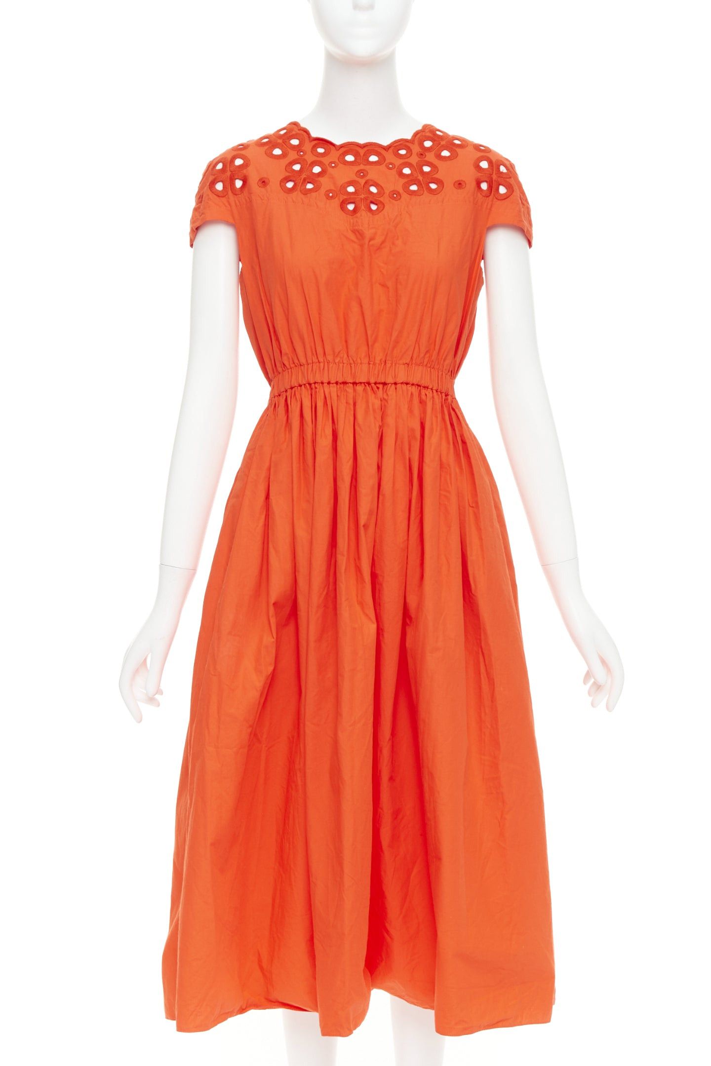 Fendi FENDI orange poplin embroidered eyelets ruched cap sleeve sundress Size M / US 6-8 / IT 42-44 - 1 Thumbnail