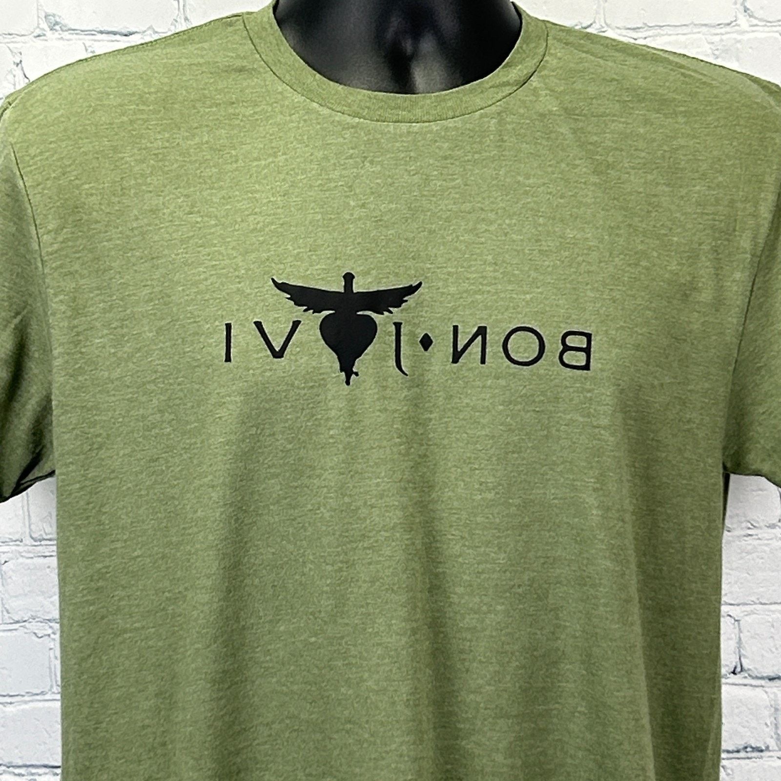 Gildan Bon Jovi Mirror Image T Shirt OD Green Reversed Logo Medium Size US M / EU 48-50 / 2 - 1 Thumbnail