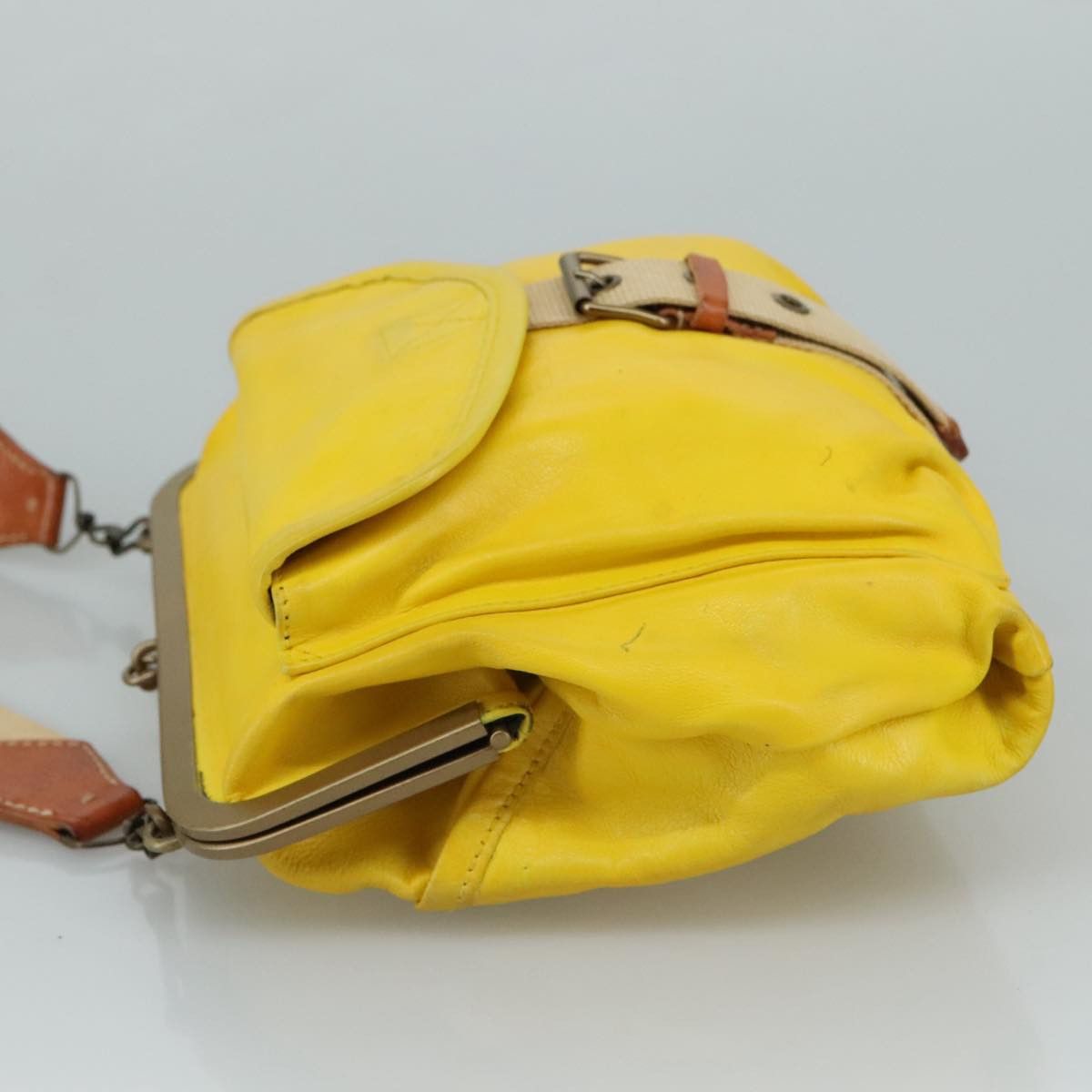 Miu Miu Miu Miu Shoulder Bag Leather Canvas Yellow Beige Size ONE SIZE - 4 Thumbnail