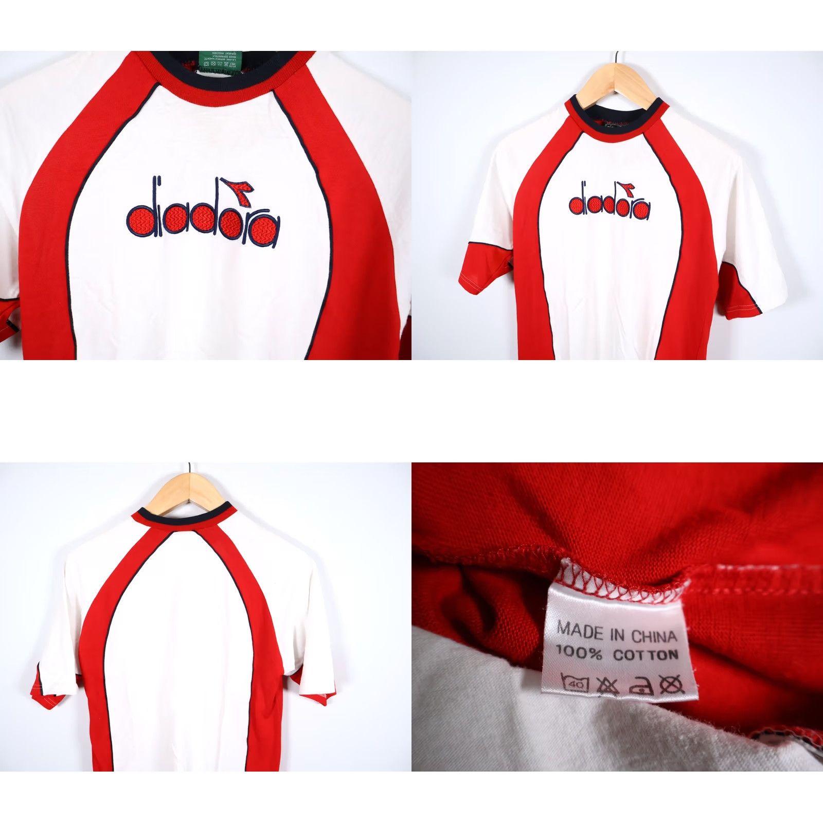 Diadora Diadora T-Shirt Men's Medium White Red Logo Embroidered Retro Soccer Cotton Size US M / EU 48-50 / 2 - 8 Thumbnail