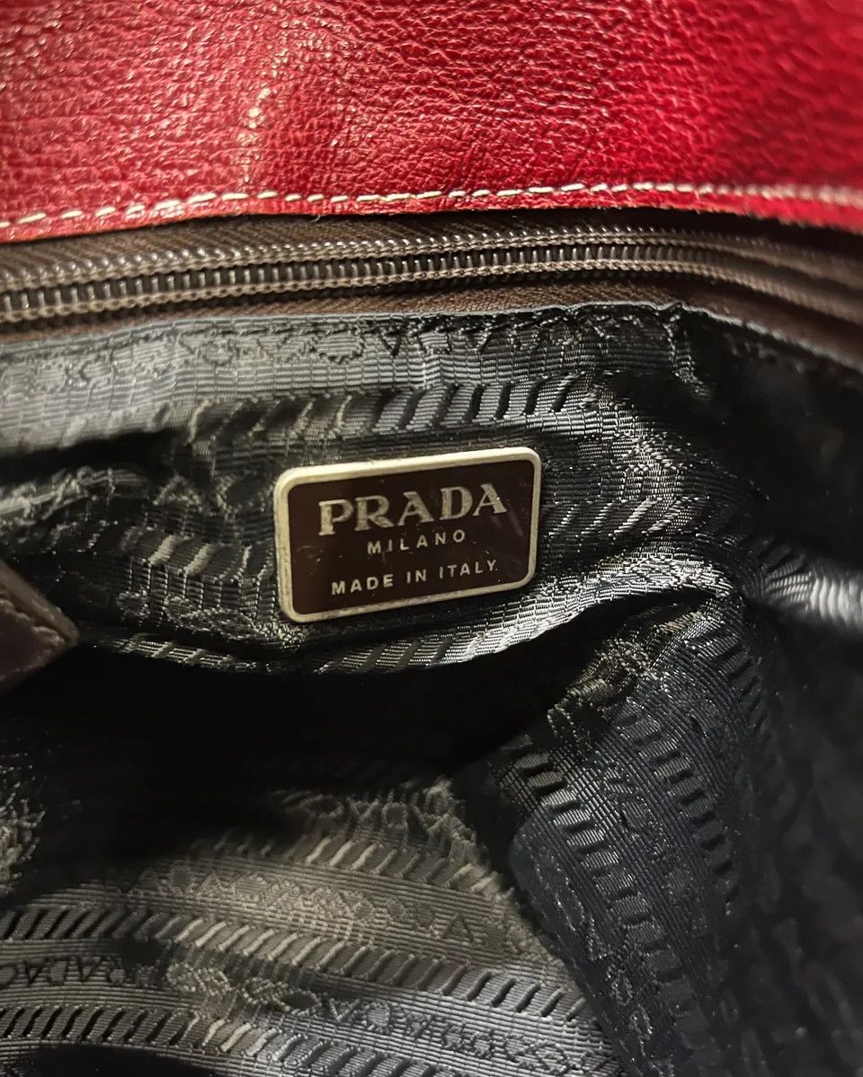 Prada Prada Brown Canvas Red Leather Messenger Bag Size ONE SIZE - 11 Thumbnail