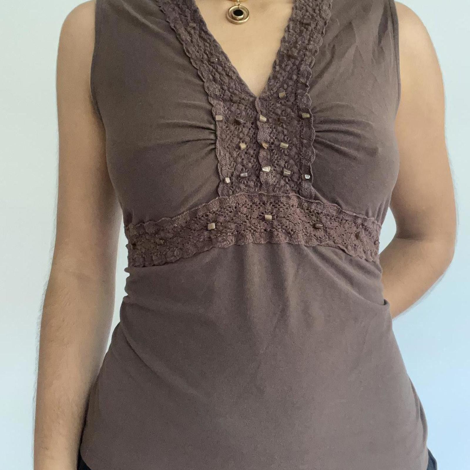 Other Brown beaded lace trim top #y2kfashion Size L / US 10 / IT 46 - 1 Thumbnail