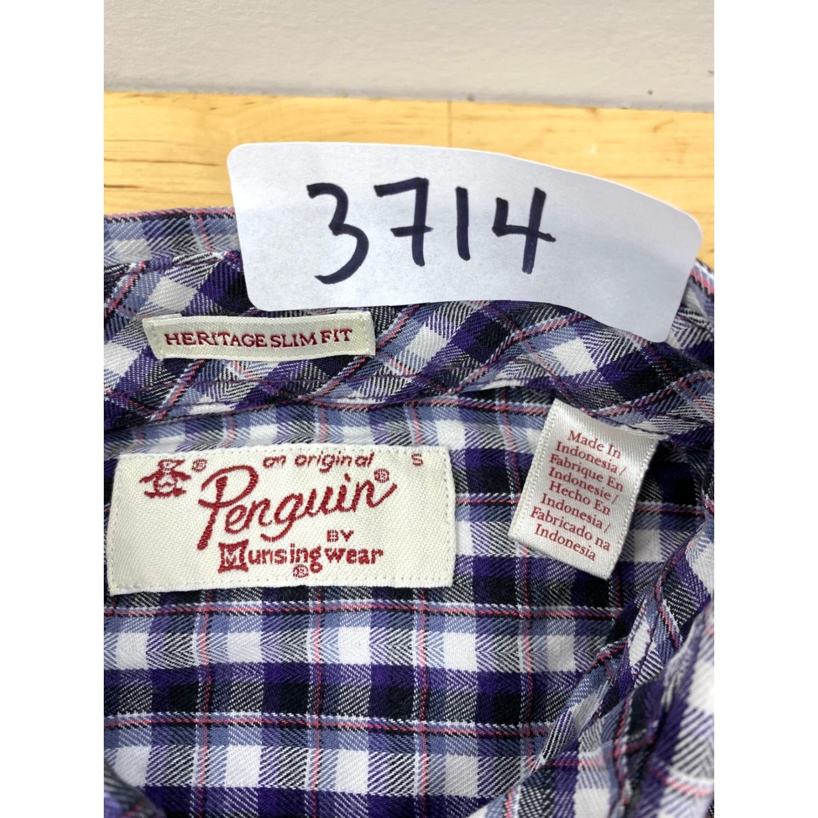 Vintage Penguin Shirt Slim Fit Button-Down Long Sleeve Purple Plaid #3714 Small S Men Size US S / EU 44-46 / 1 - 4 Thumbnail