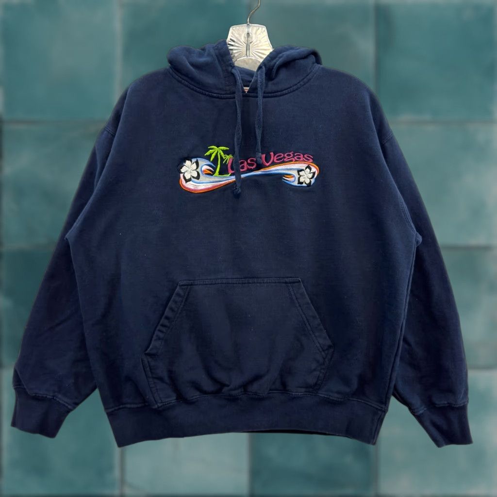 Vintage VINTAGE Y2K Stylo Hoodie Sweatshirt L Navy Blue Las Vegas Surfer Tropical Coconut Mens Size L / US 10 / IT 46 - 1 Thumbnail