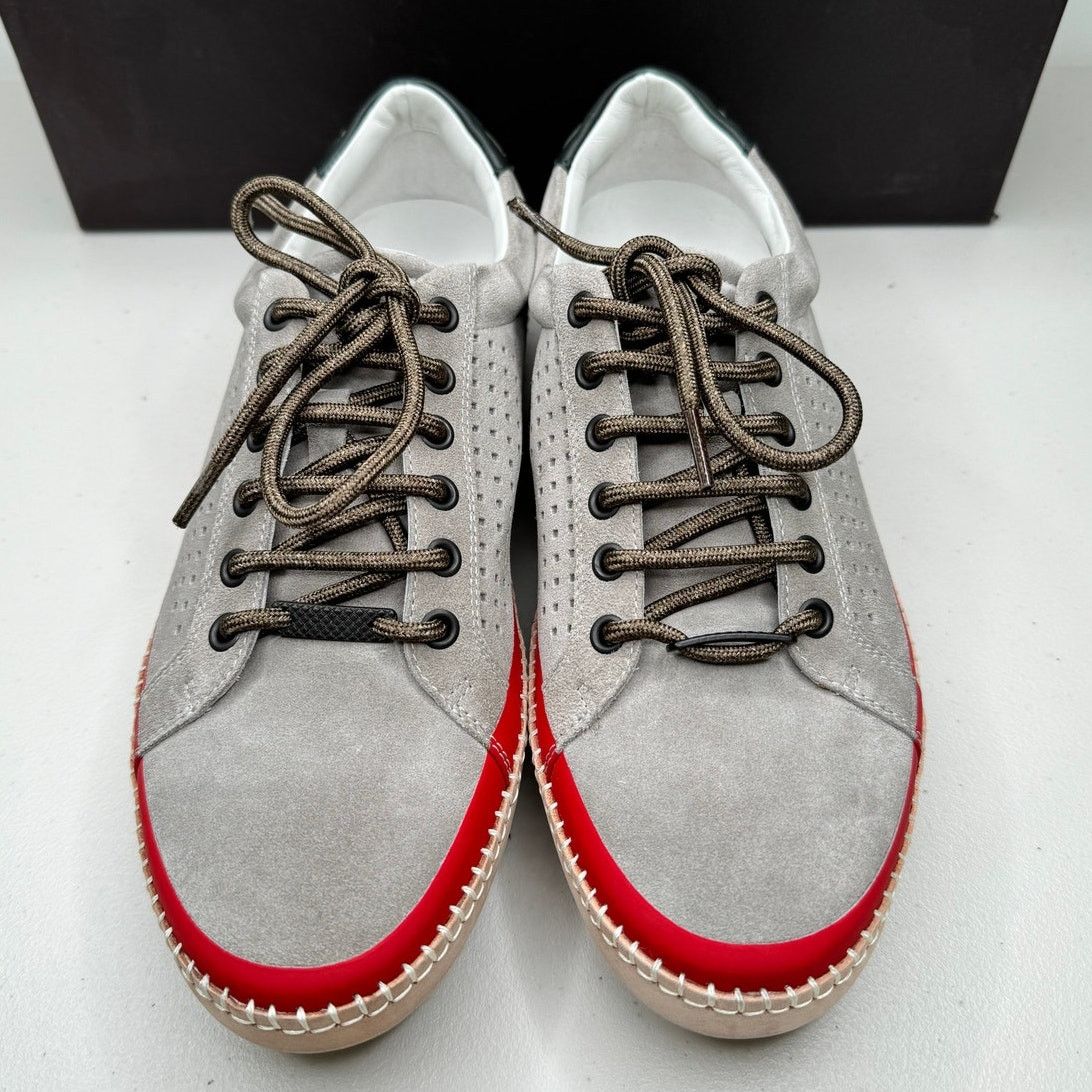Bottega Veneta NEW Bottega Veneta Low Top Suede Sneakers, Gray/Black/Red Size US 6 / EU 39 - 5 Thumbnail