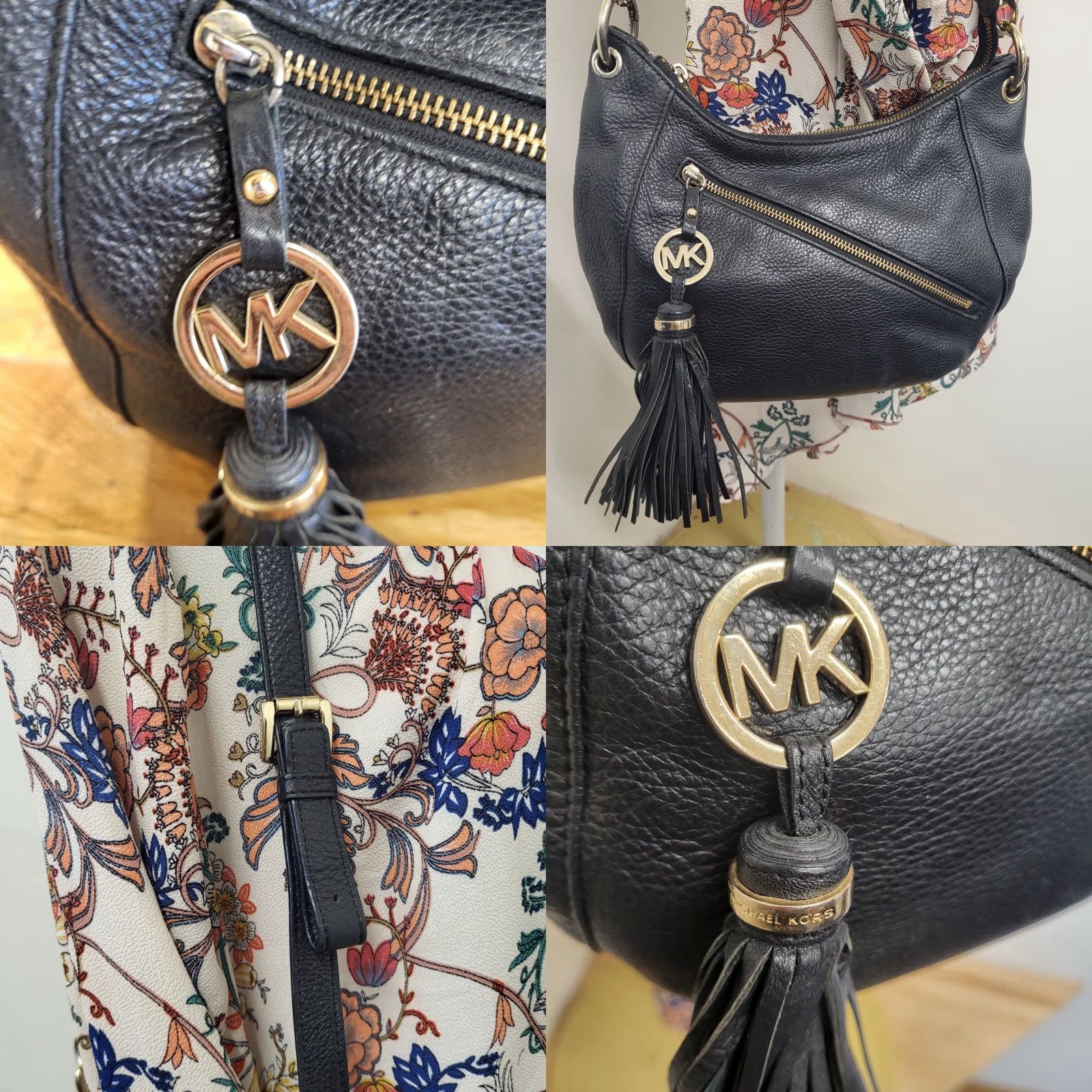 Vintage Michael Kors Pebbled Leather Purse Black Hobo Handbag Crossbody Strap Leather MK Bag Size ONE SIZE - 8 Thumbnail