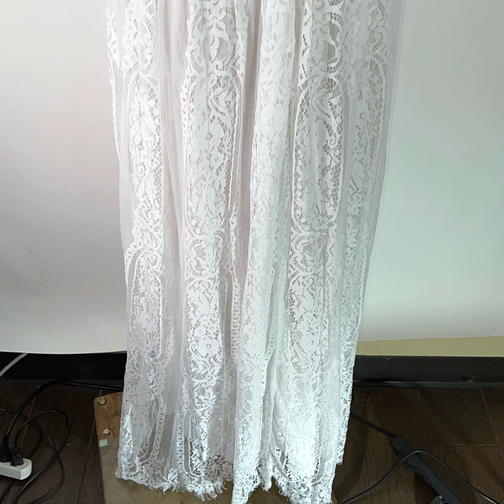 Vintage WOMENS Maxi Dress Floral Lace White V-Neck Short Sleeve Size M Medium Party Wedding Dress Size M / US 6-8 / IT 42-44 - 7 Thumbnail