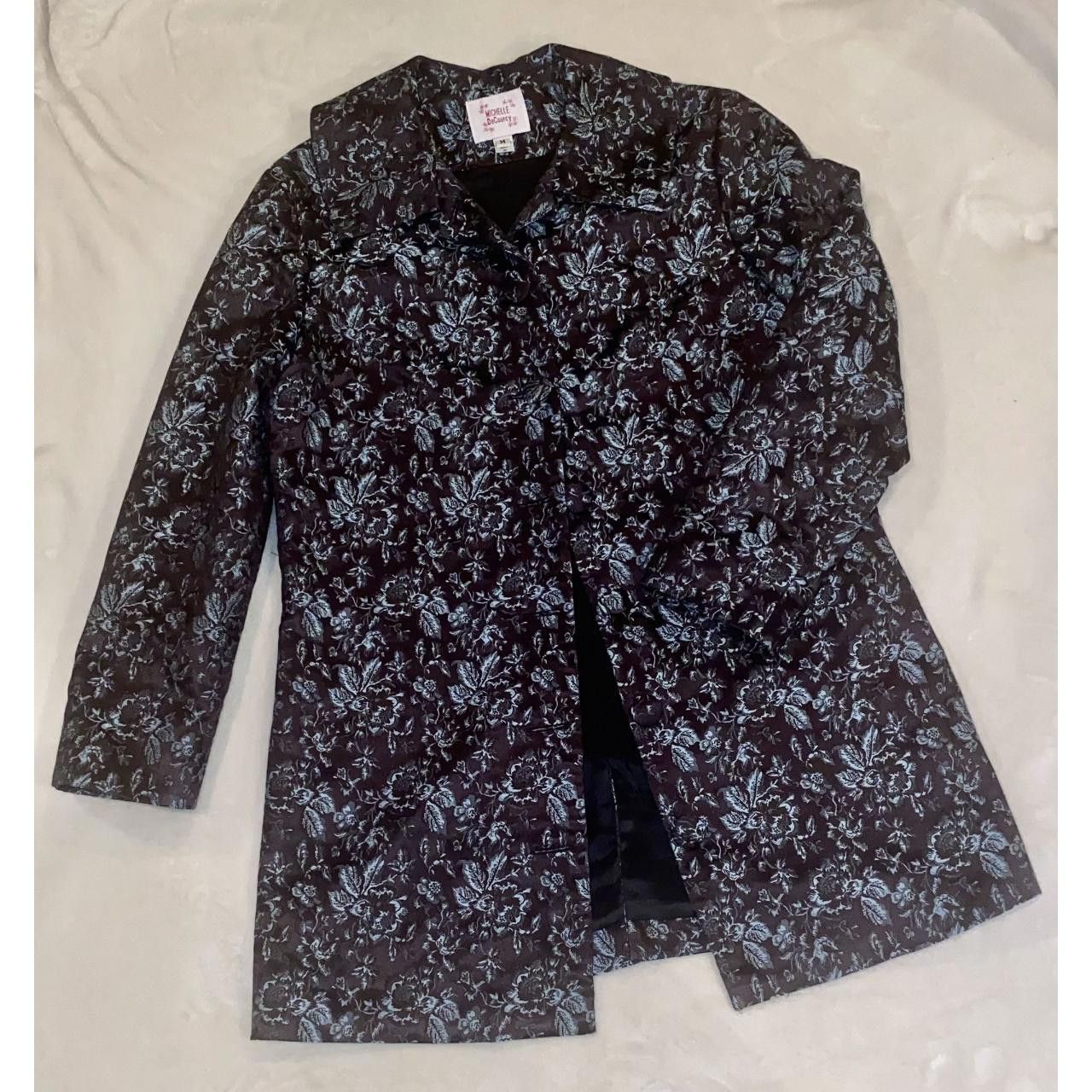 Designer Michelle Decourcy Floral Brocade Jacket M Black & Silver Size M / US 6-8 / IT 42-44 - 2 Thumbnail