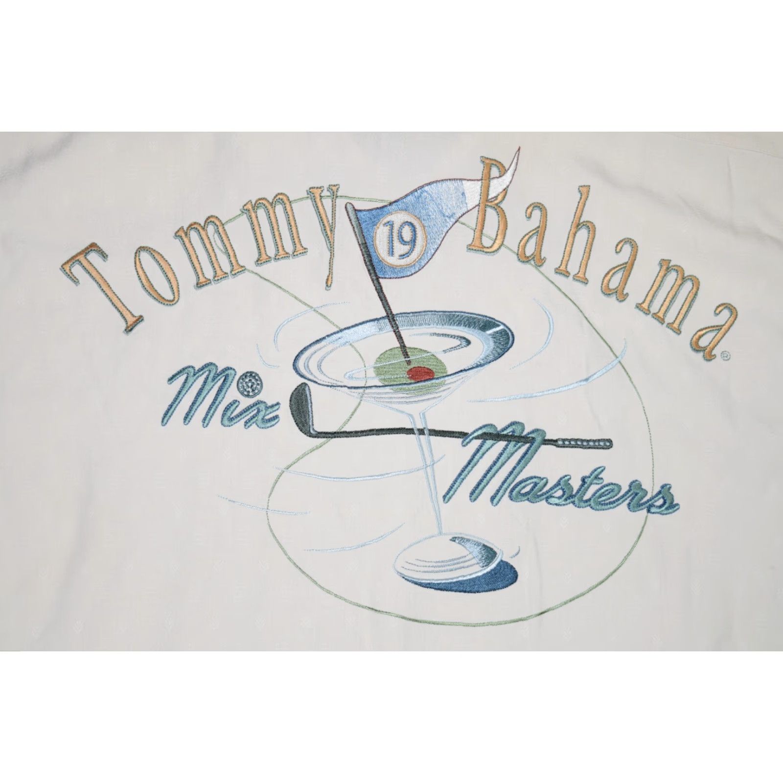 Tommy Bahama VINTAGE Tommy Bahama Mens Golf Camp Shirt 100% Silk Short Sleeve Button-Up Ivory L Embroidered Aloha Size US L / EU 52-54 / 3 - 6 Thumbnail