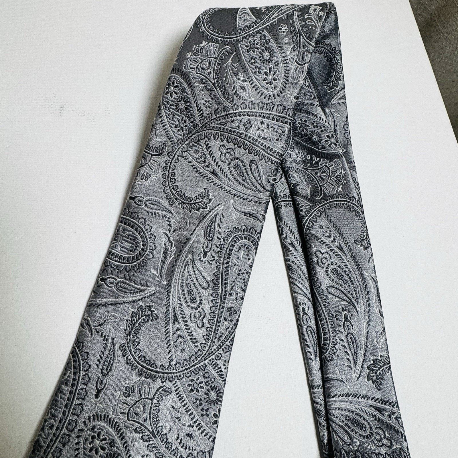 Stafford Stafford Essentials Silver Gray Paisley Silk Tie Size ONE SIZE - 10 Thumbnail