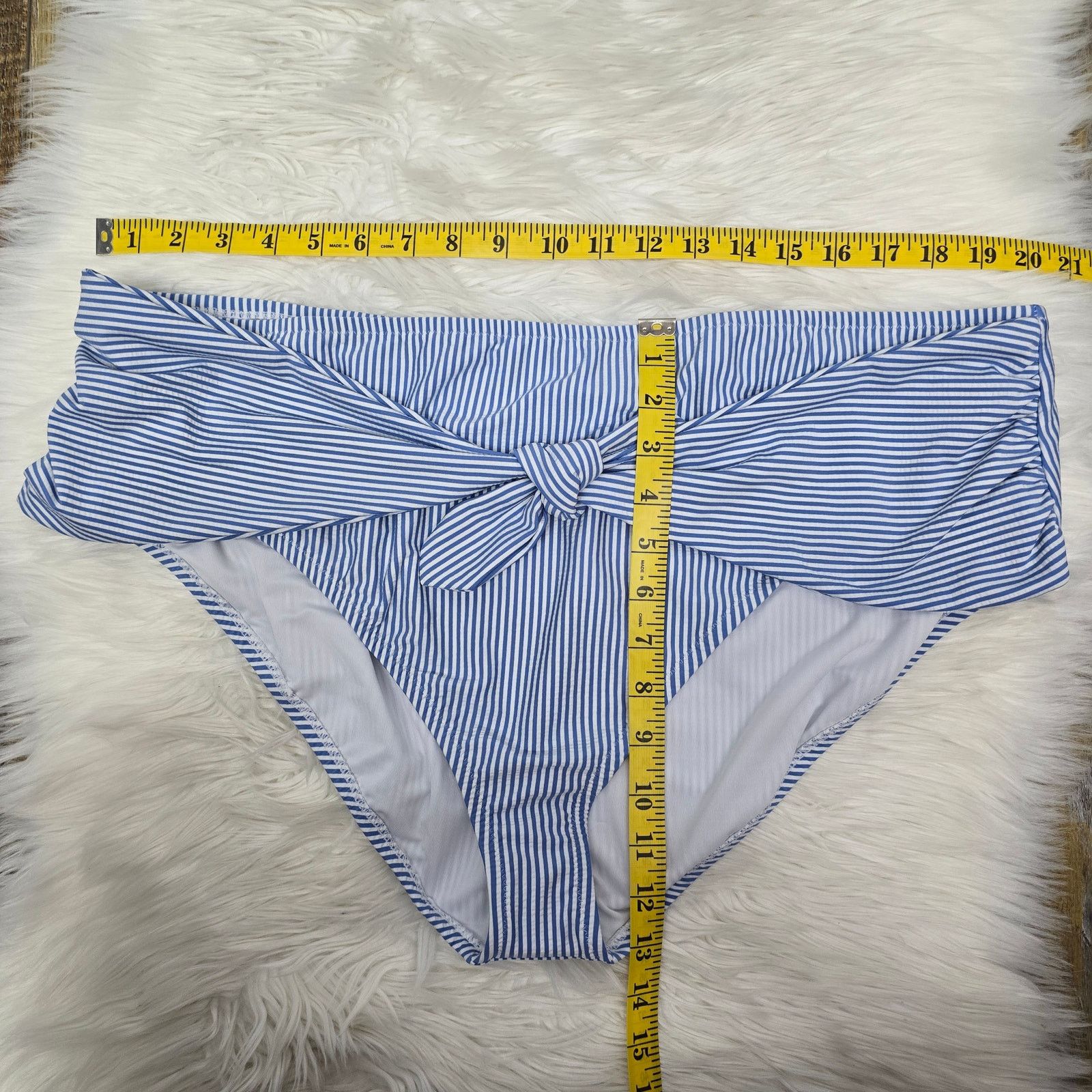 J.Crew NWT J Crew Tie High-Rise Bikini Bottom Seersucker 3X Striped Size ONE SIZE - 11 Thumbnail