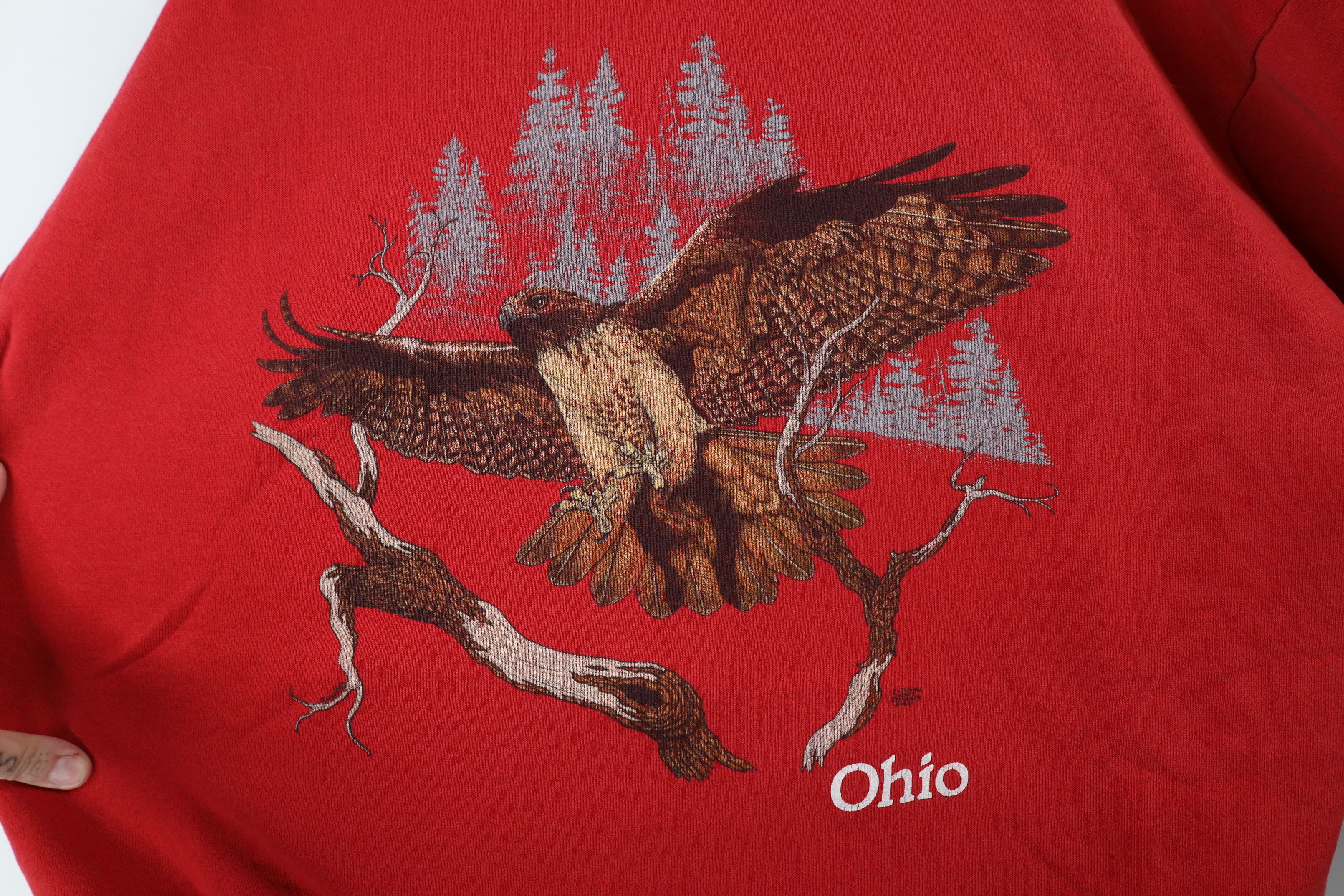 Vintage Vintage 90s Streetwear Ohio Nature Bird Sweatshirt Red USA Size US XXL / EU 58 / 5 - 4 Thumbnail