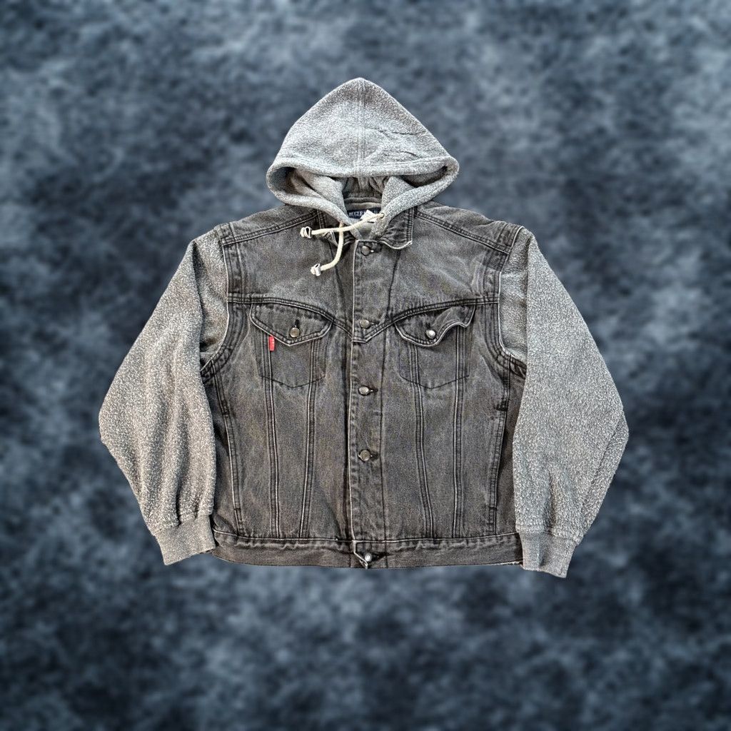 Bugle Boy VINTAGE Bugle Boy Denim Jacket Mens XL Black Zip Hooded Streetwear 90s Bomber Jacket Size US XL / EU 56 / 4 - 1 Thumbnail