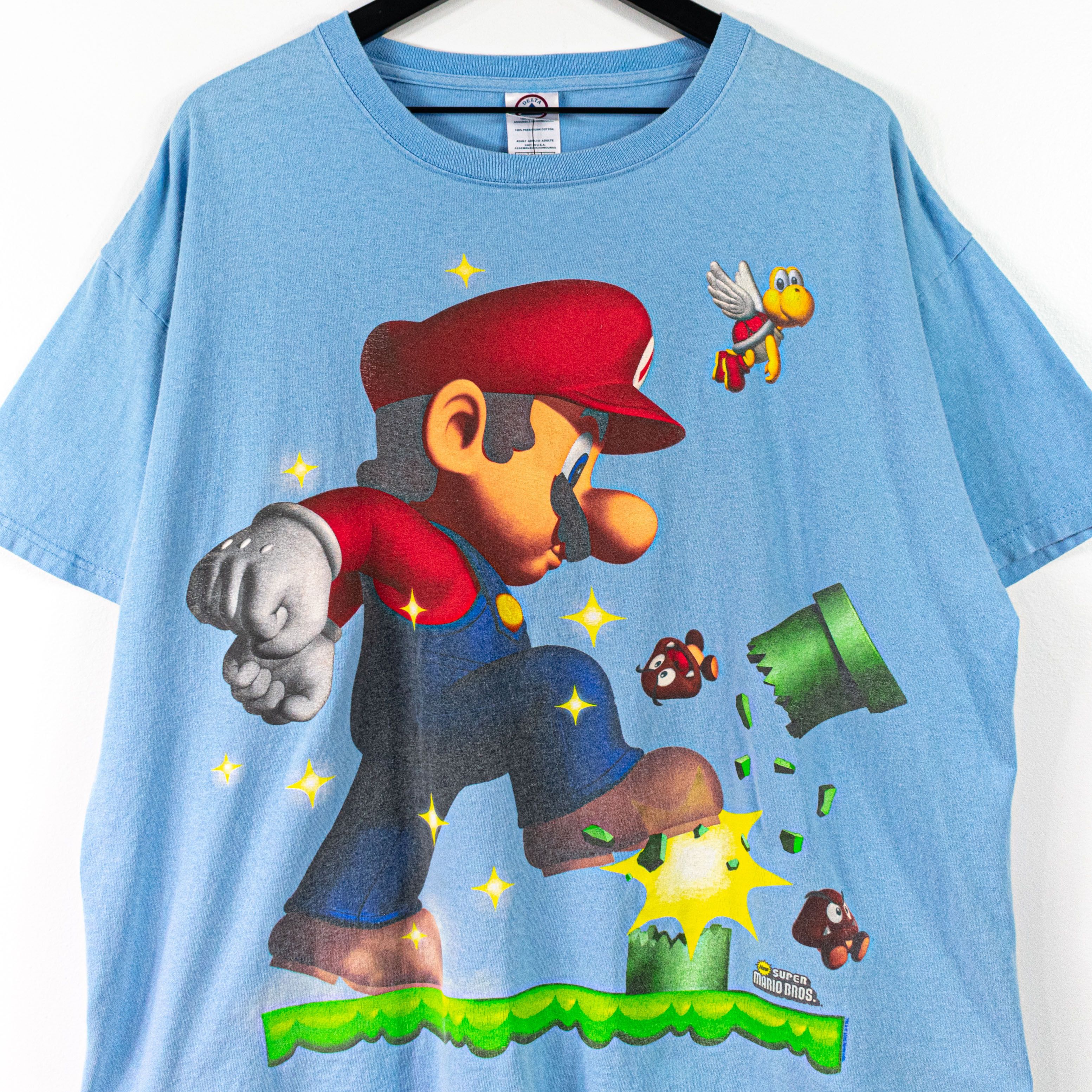 image of Archival Clothing x Nintendo 2006 Nintendo New Super Mario Bros Promo T-Shirt Size XL in Blue, Men'