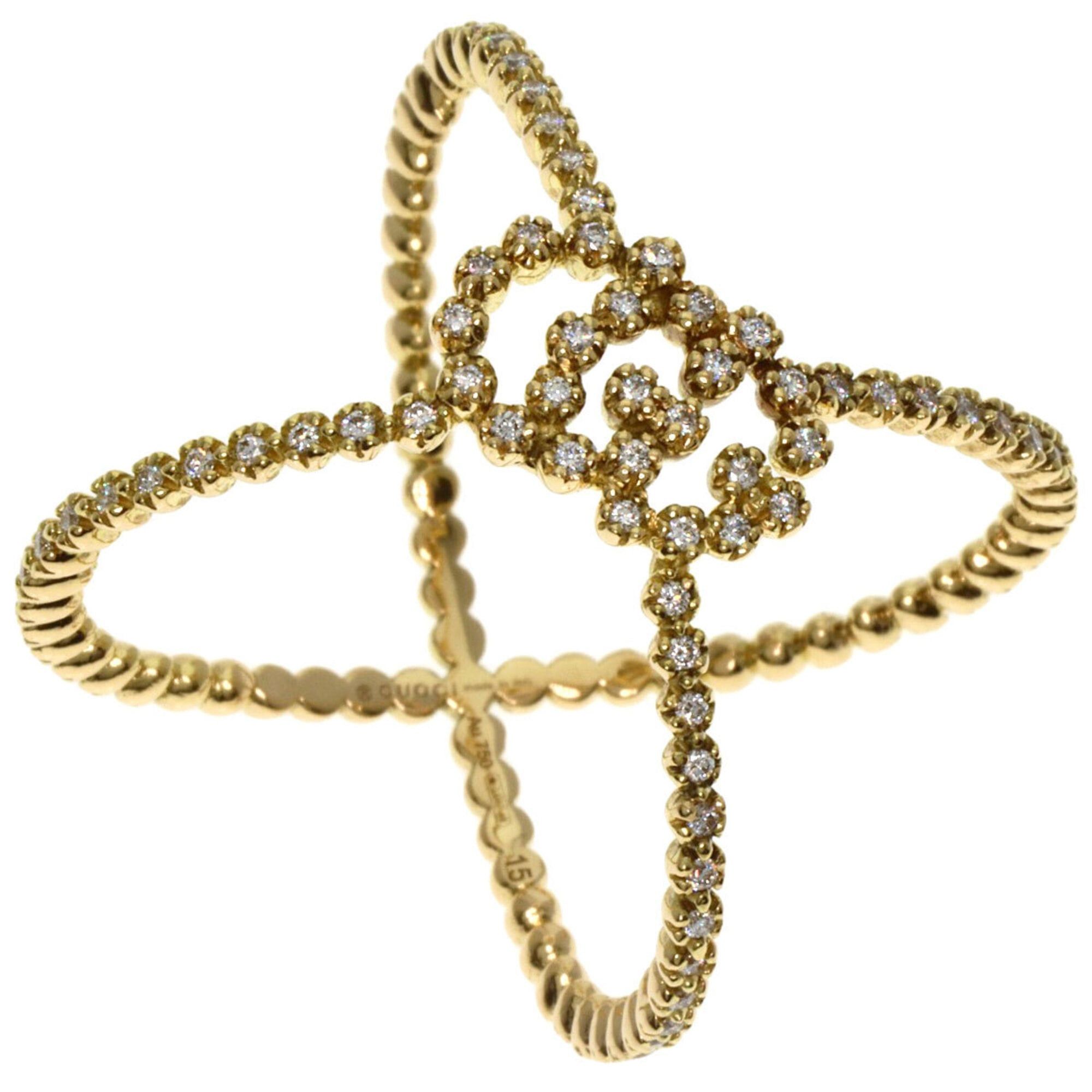 Gucci Gucci GG Running Diamond Ring #15 18K Yellow Gold Women's GUCCI Size ONE SIZE - 1 Thumbnail