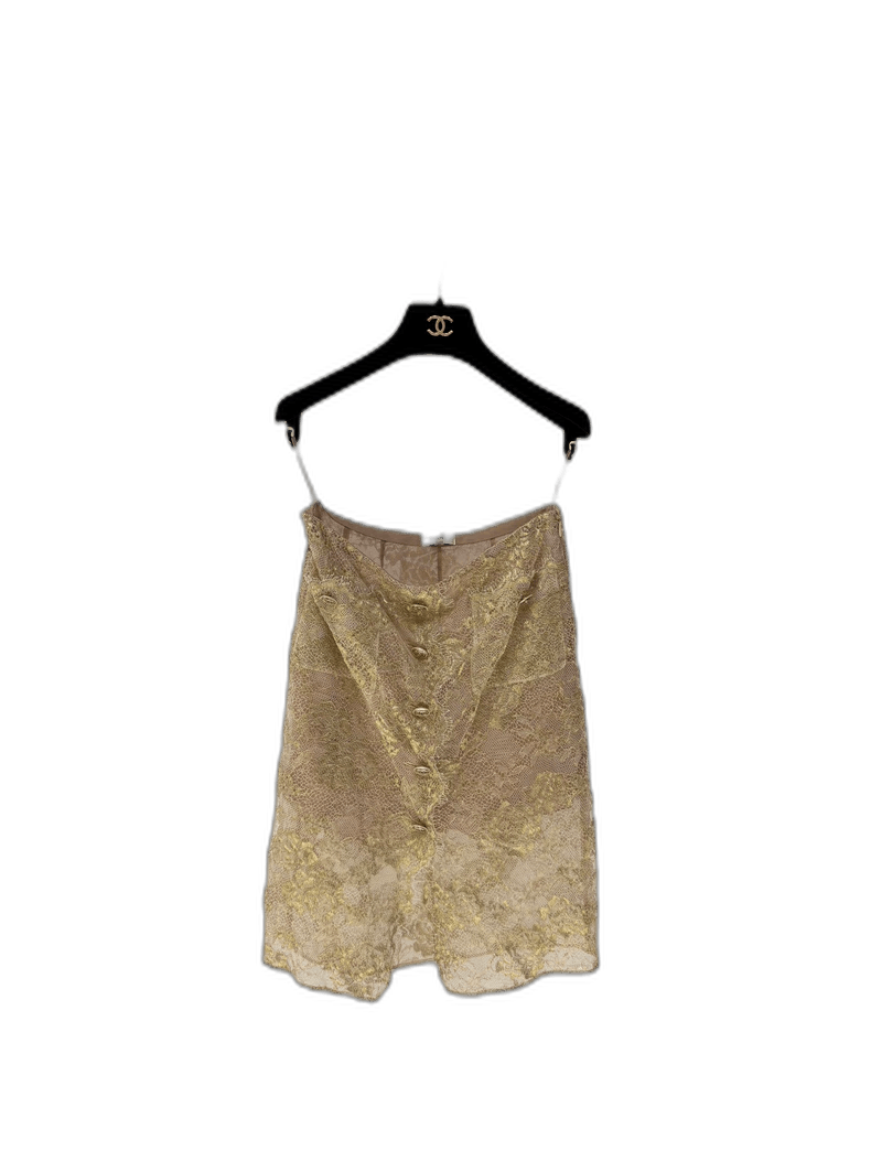 Chanel Chanel Gold Lace Midi Skirt Size 38" / US 16 / IT 52 - 1 Thumbnail