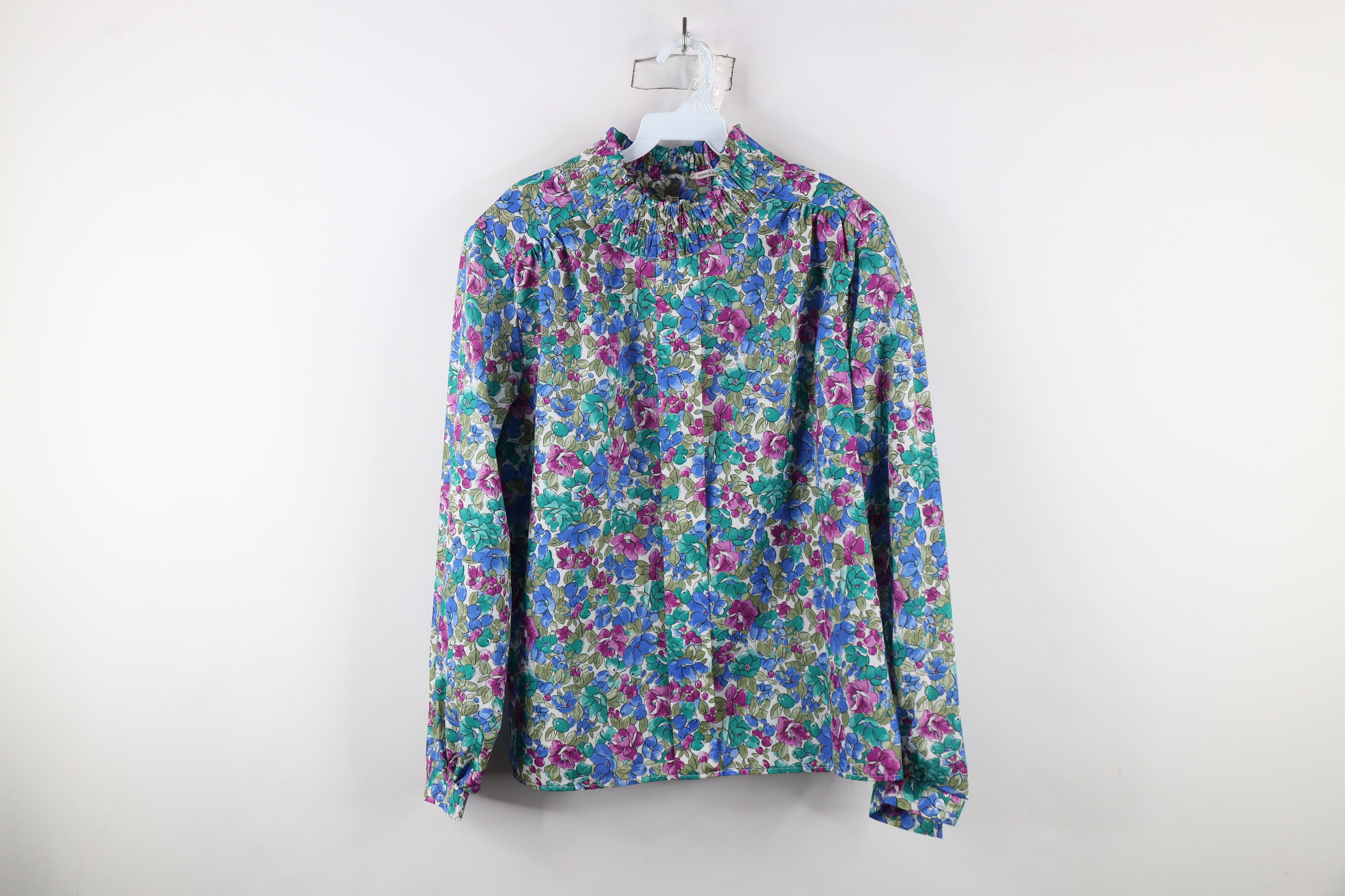 Vintage Vintage 90s Streetwear Frill Collar Flower Blouse Top USA Size XXL / US 16-18 / IT 52-54 - 1 Thumbnail