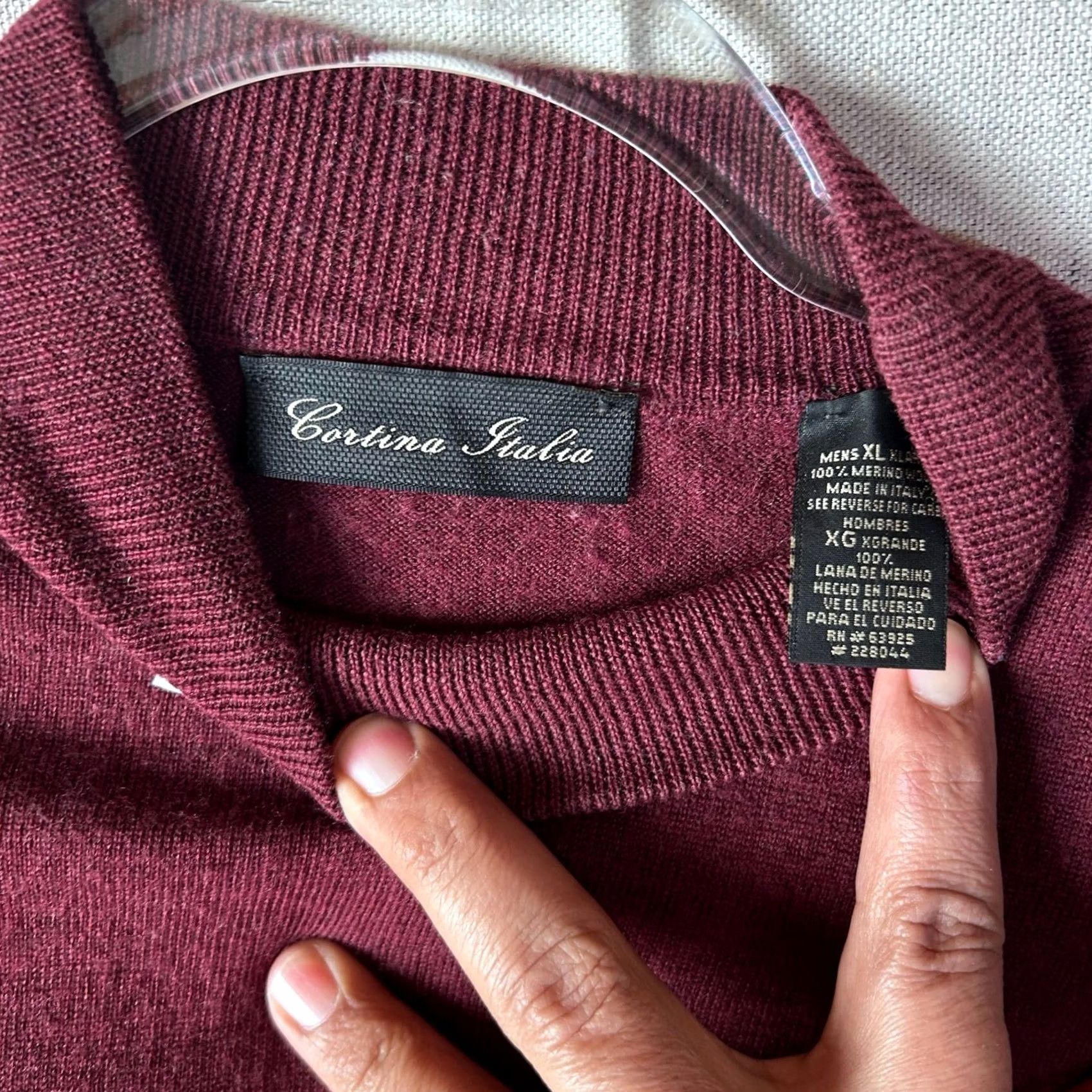 Vintage Cortina Italia Sweater Mens XL Burgundy 100% Merino Wool Mock Neck Pullover Knit Solid Ribbed Cuffs Hem Made in Italy VINTAGE: No Size US XL / EU 56 / 4 - 3 Thumbnail