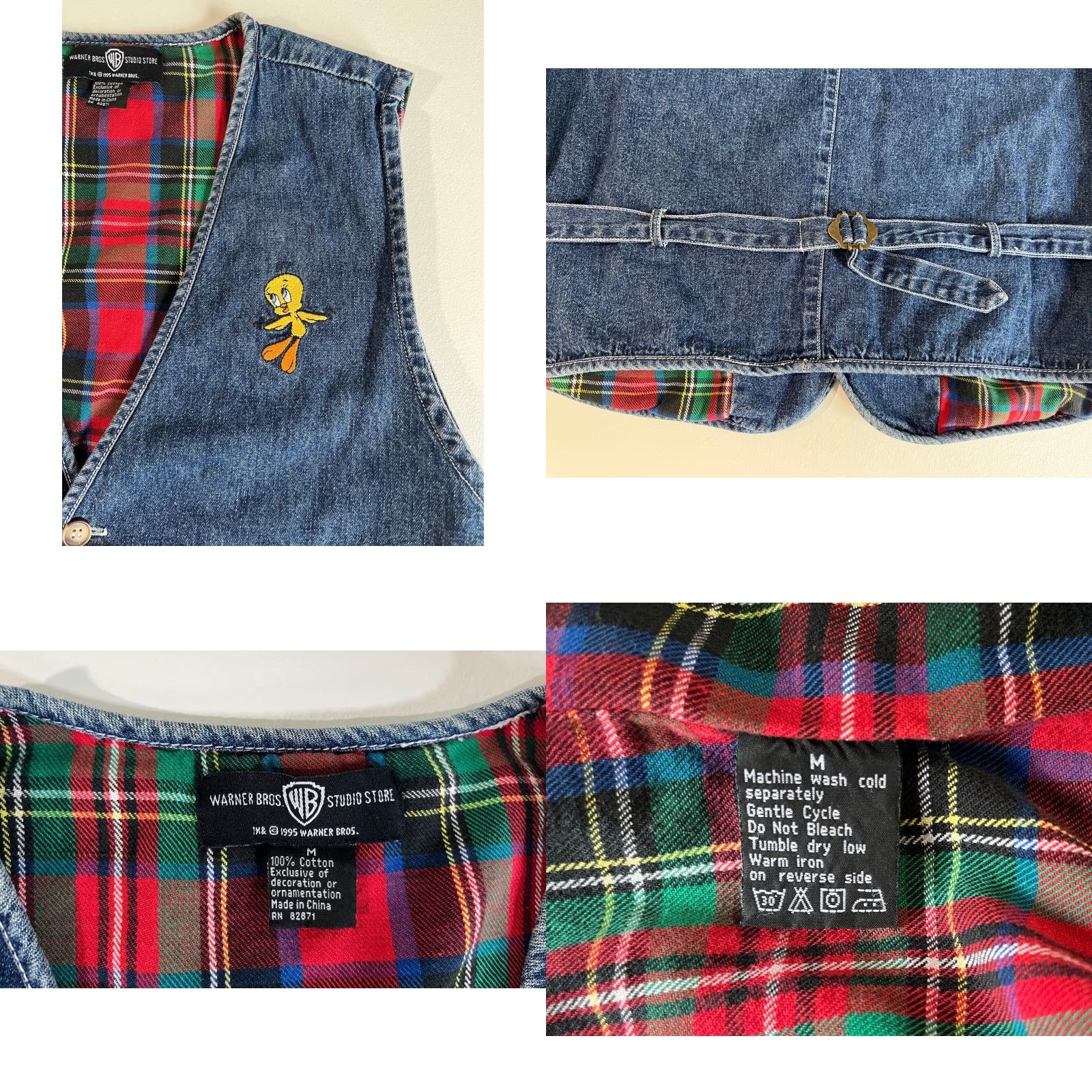 Vintage VINTAGE Women's Denim Vest Warner Bros. Sylvester and Tweety 90s Embroidered Button Front Lined Pockets Blue Cotton M Size M / US 6-8 / IT 42-44 - 8 Thumbnail