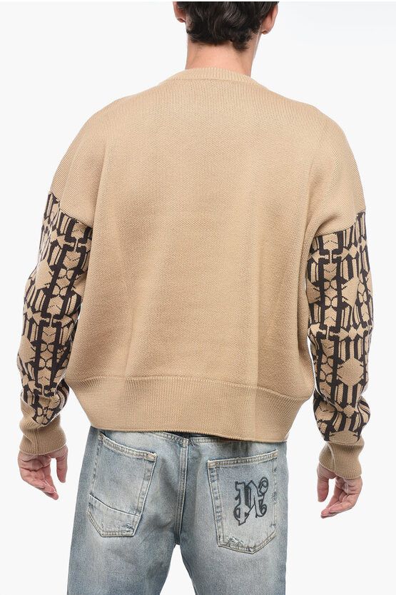 Palm Angels o1y0325 Crewneck Sweater in Beige/Dark Brown Size US L / EU 52-54 / 3 - 3 Thumbnail