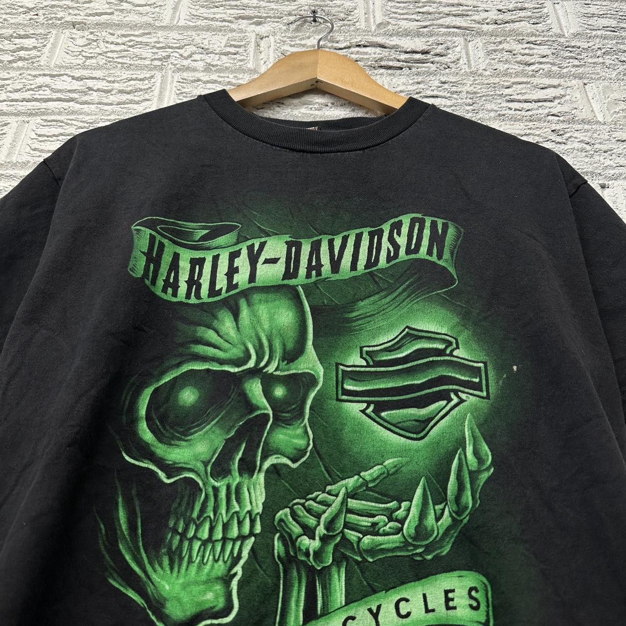 Harley Davidson × Vintage Y2K Harley Davidson Skull Shirt Black and Green Medium Size US M / EU 48-50 / 2 - 2 Thumbnail