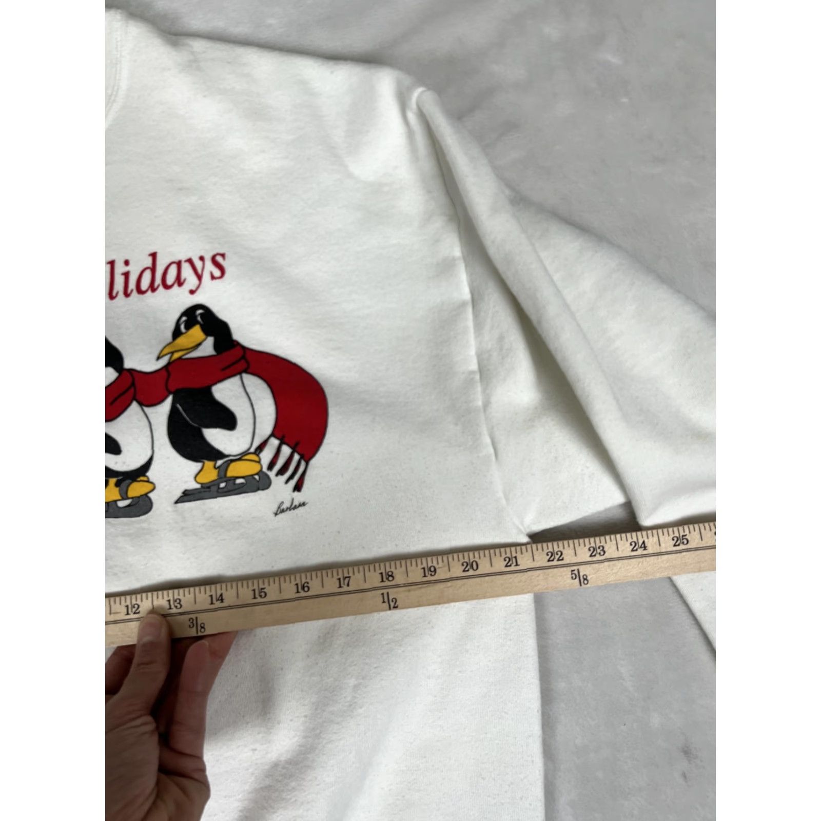 TEE JAYS VINTAGE Tee Jays Sweatshirt White Graphic Print Penguin Happy Holidays Mens XL Christmas 80s Size US XL / EU 56 / 4 - 7 Thumbnail