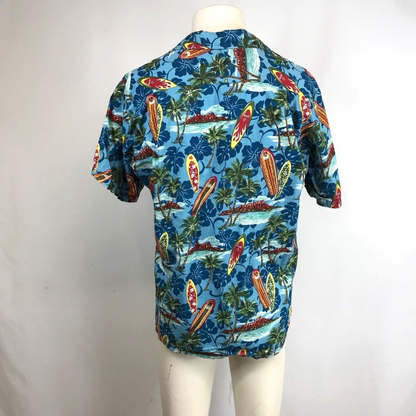 Vintage RJC Hawaiian Surfboard Palm Tree Print Button Up Shirt Men's M Blue Size US M / EU 48-50 / 2 - 5 Thumbnail