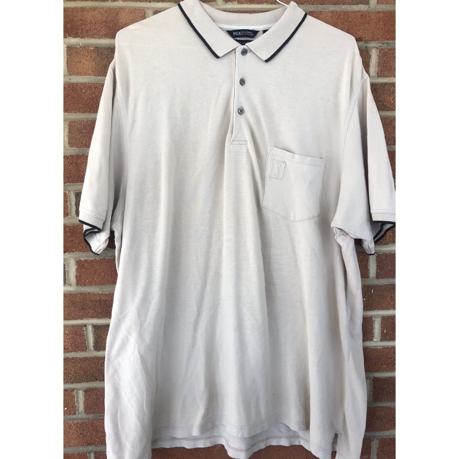 PGA Tour PGA Tour Mens Polo Shirt XL Beige Short Sleeve Collared Knit Cotton Blend Logo Embroidered Golf Size US XL / EU 56 / 4 - 2 Thumbnail
