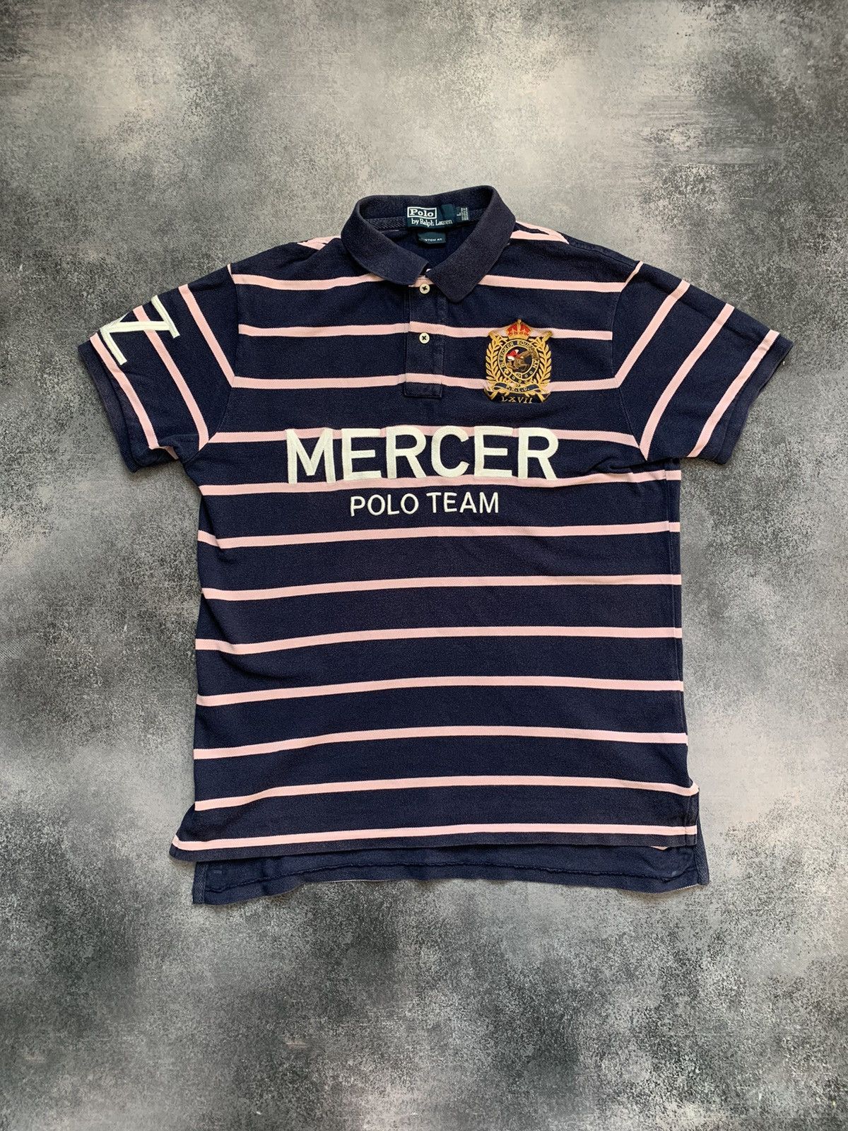 Pre-owned Polo Ralph Lauren X Vintage Polo Ralph Laurent Mercer Polo Team Iv Stripe Collar Tee In Navy