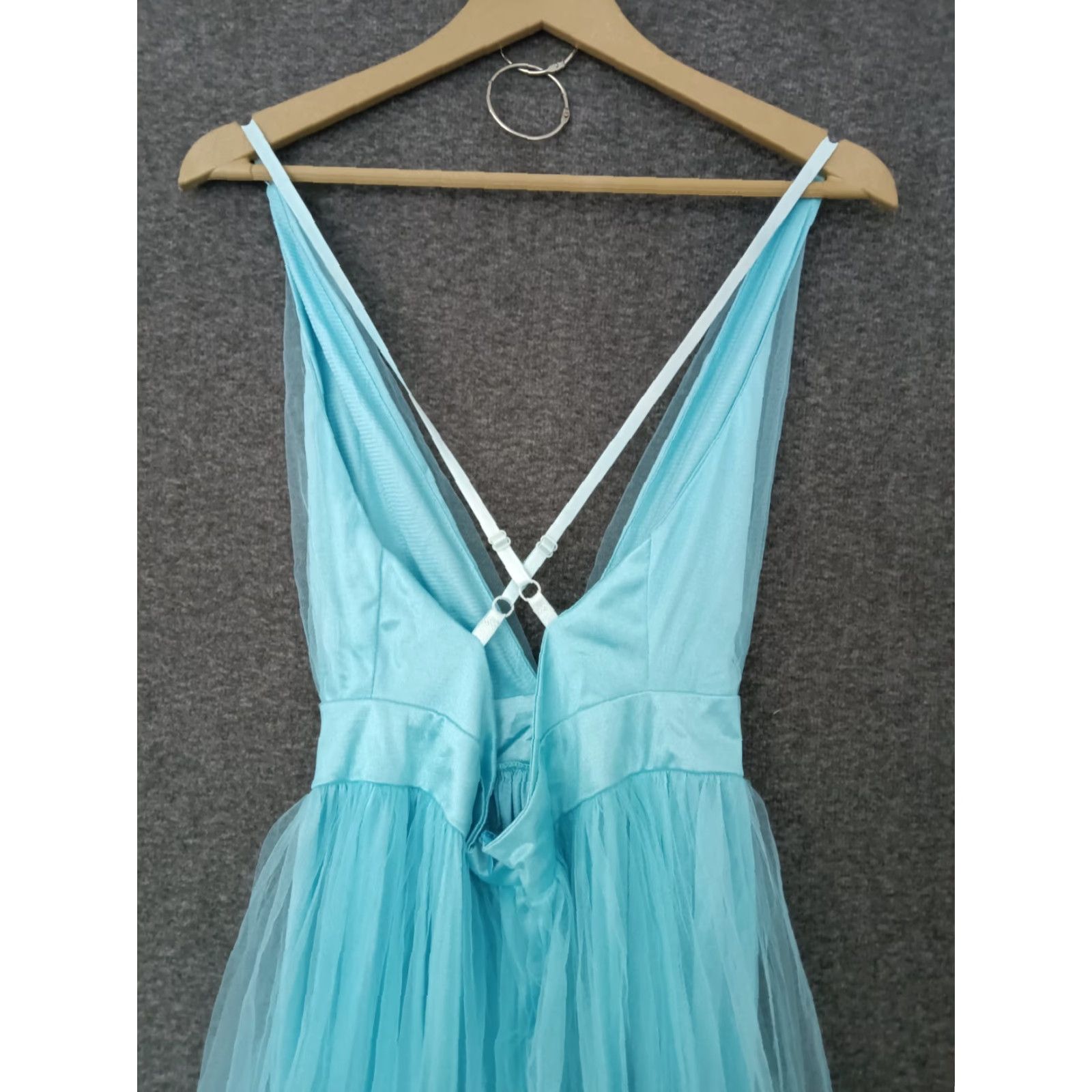 Vintage Ice Blue Moonlight V Neck Halter Maxi Women Dress Size M - Lined, Sleeveless, Solid Blue, Blended Fabric, Dress, Maxi, Women's, Casual Party Wedding Size M / US 6-8 / IT 42-44 - 4 Thumbnail