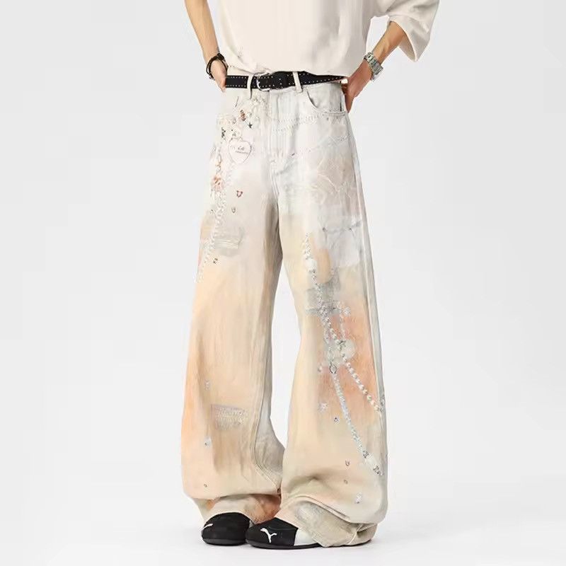 Other Orange and cream wide leg jeans with a unique design Size US 31 - 2 Thumbnail