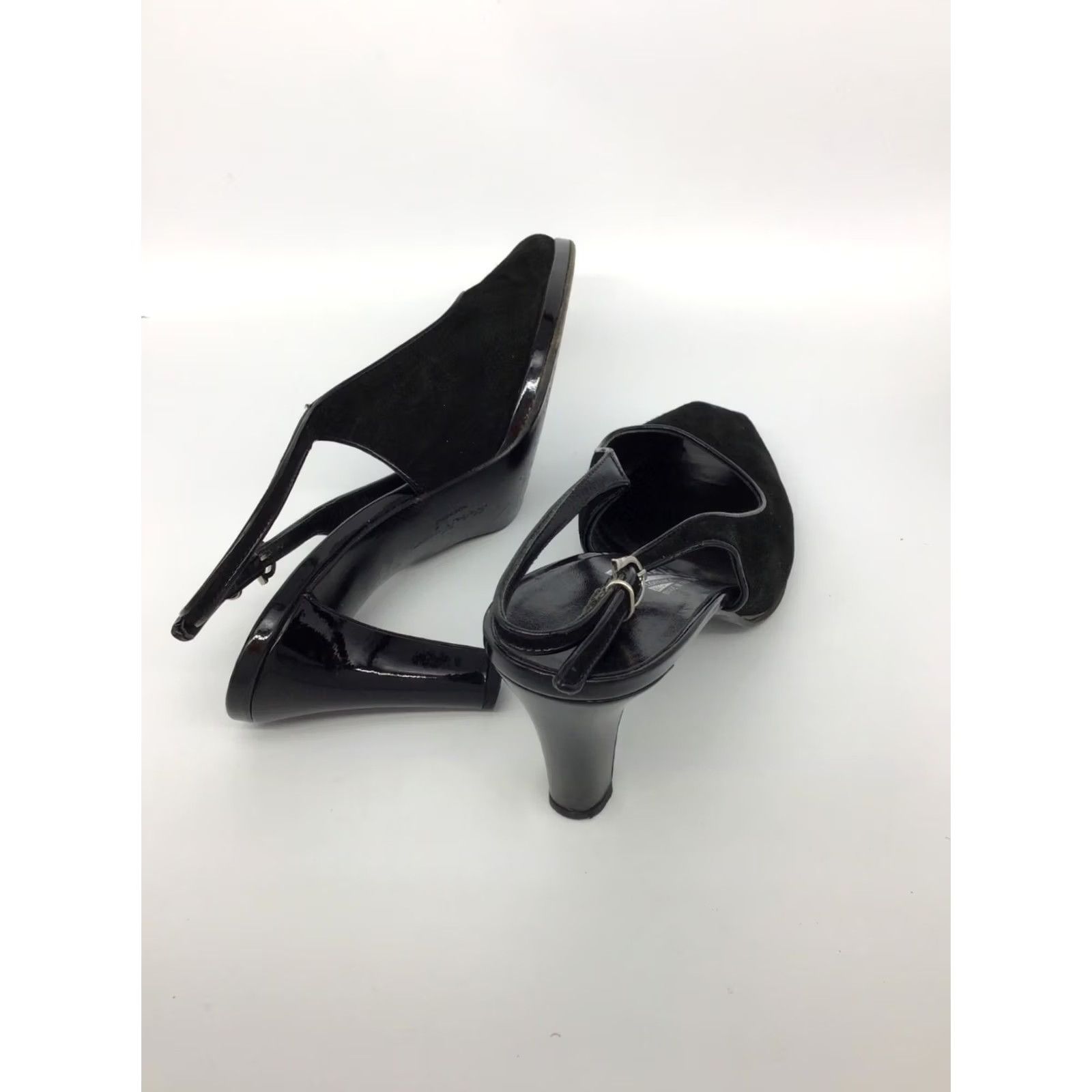 Salvatore Ferragamo VINTAGE Salvatore Ferragamo Black Suede & Patent Leather Peep Toe Heels Slingback 8.5 Womens Size US 9 / IT 39 - 3 Thumbnail