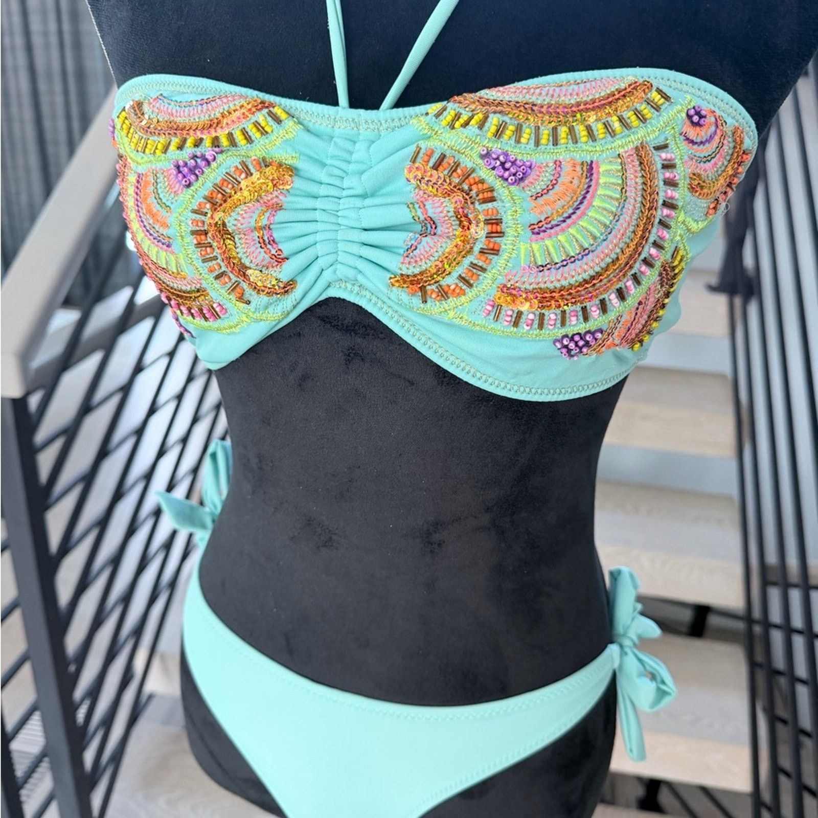 Other Y2K Boho Colorful Embroidered Bikini Swimsuit size 36D and S Size ONE SIZE - 3 Thumbnail