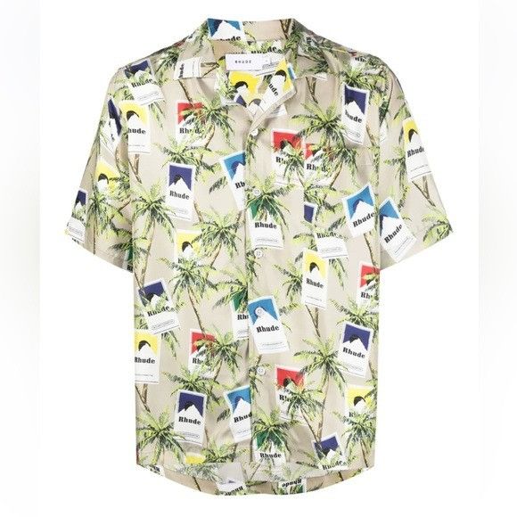 Rhude Rhude Cigarette-Print Silk Shirt Taupe Multi Men’s Size Medi Size US M / EU 48-50 / 2 - 1 Thumbnail