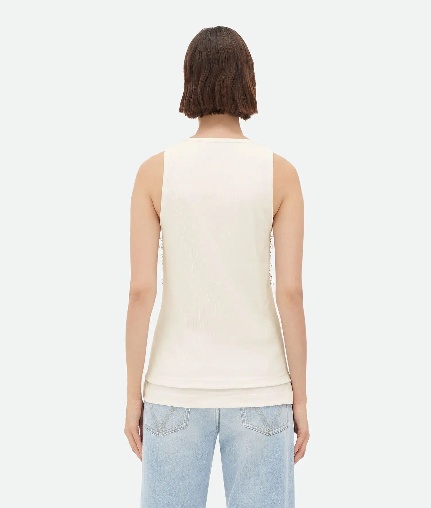 Bottega Veneta o1n1vont0325 Crystal Embroidered Jersey Tank Top in Chalk Size L / US 10 / IT 46 - 3 Thumbnail