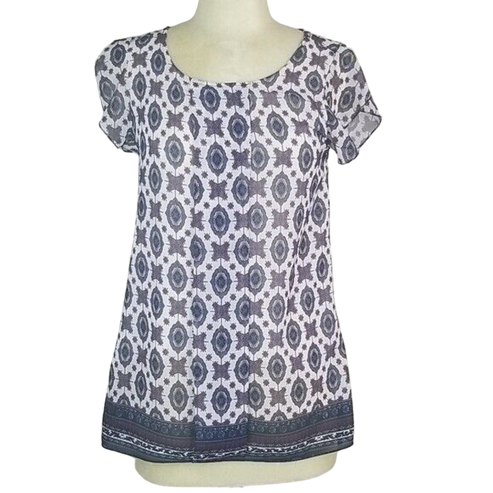 Baldinini Elena Baldi Womens Geometric Print SS Blouse Sz S Resortwear Size S / US 4 / IT 40 - 1 Thumbnail