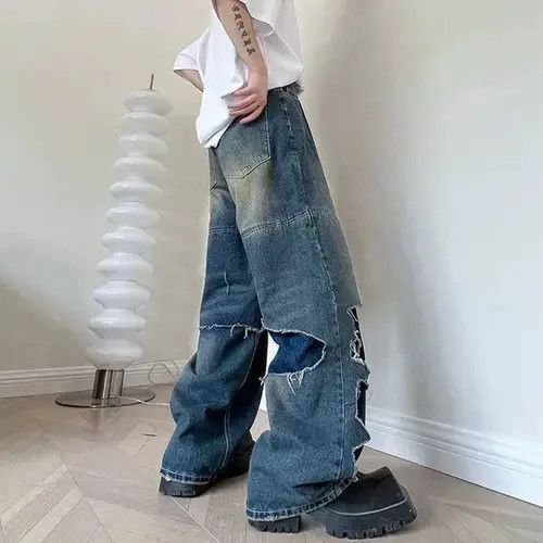 VIBE Washed Double Layered Cut Hole Denim Pant Size US 29 - 4 Thumbnail