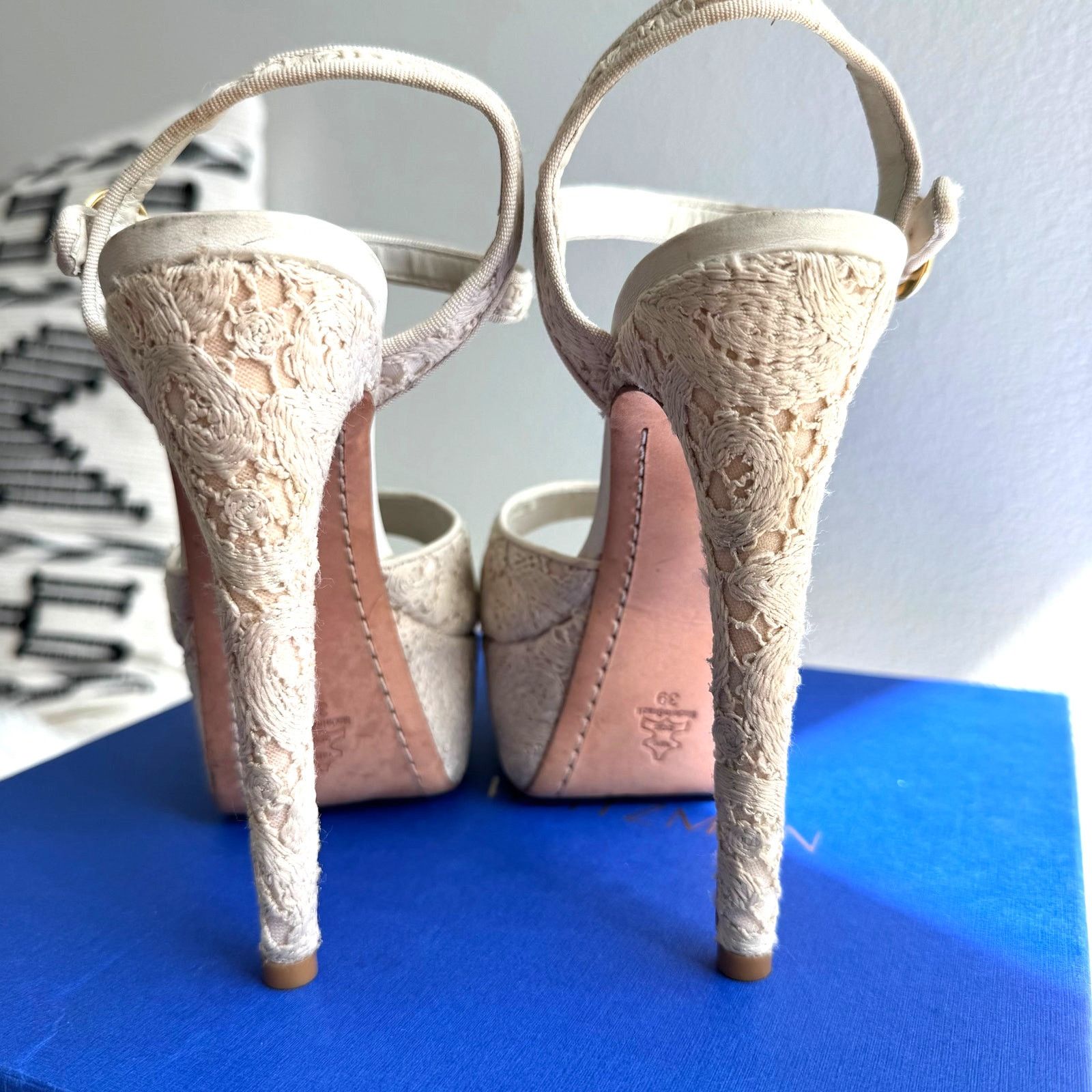 Alice + Olivia Alice + Olivia Lena Ivory Lace Ankle Strap Platform Heels Size US 8.5 / IT 38.5 - 3 Thumbnail
